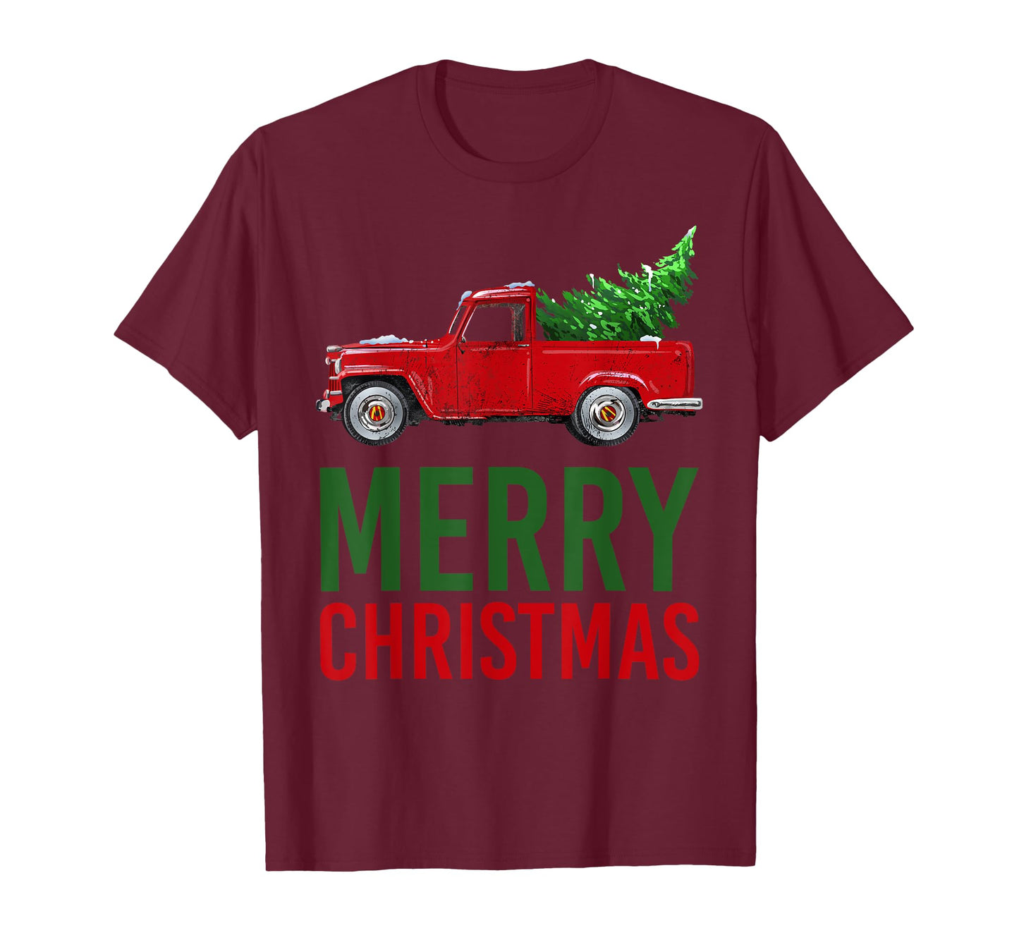 Red Vintage Wagon Tree Vacation Gift Red Truck Christmas T-Shirt