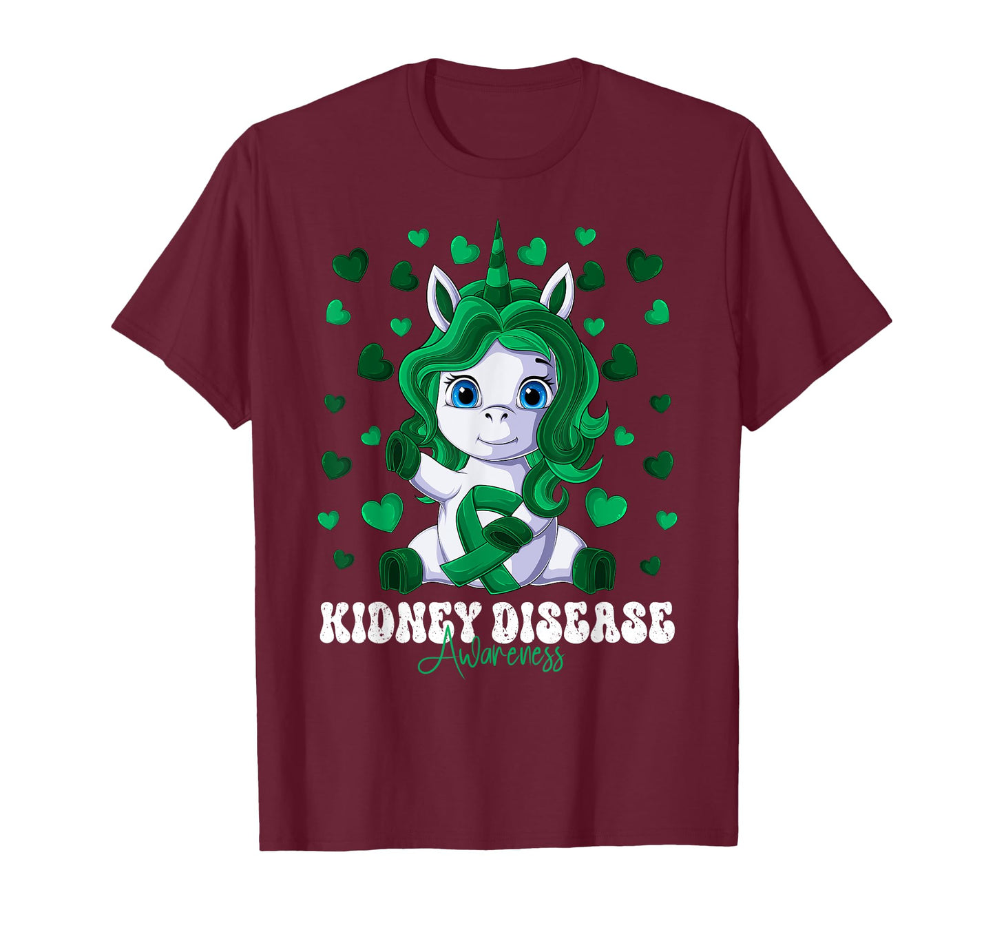 Kidney Disease Awareness Month Green Ribbon Unicorn T-Shirt