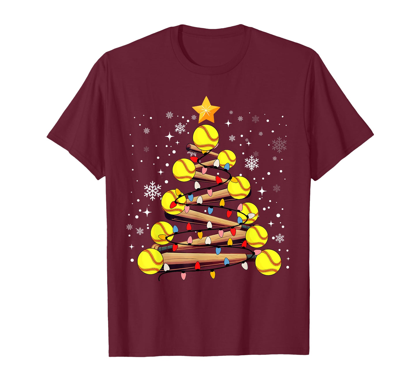 Softball Christmas Tree Light Xmas Softball Girls Kids T-Shirt