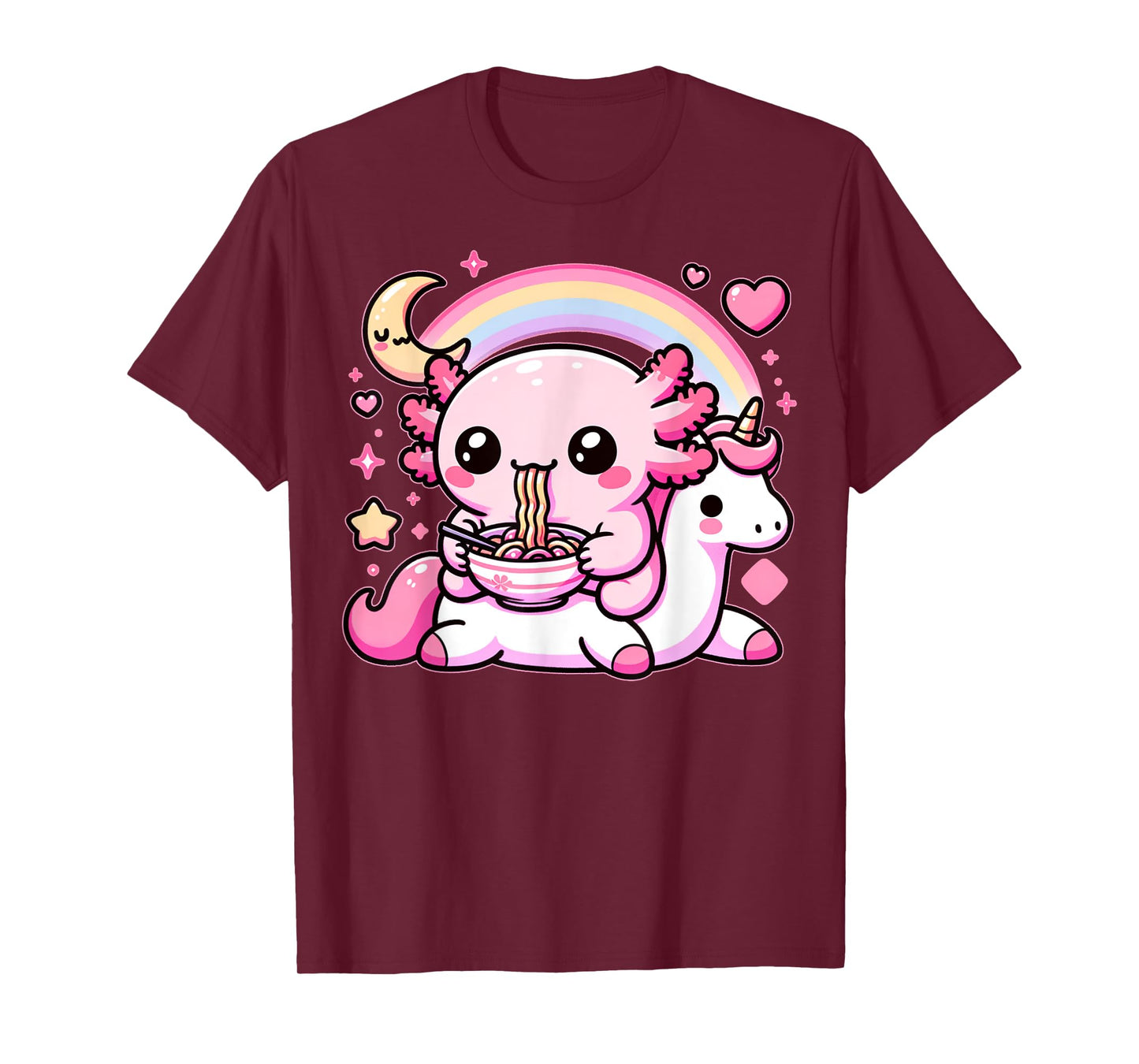 Anime Kawaii Axolotl Eating Ramen Noodles Kids Teen Girl Boy T-Shirt