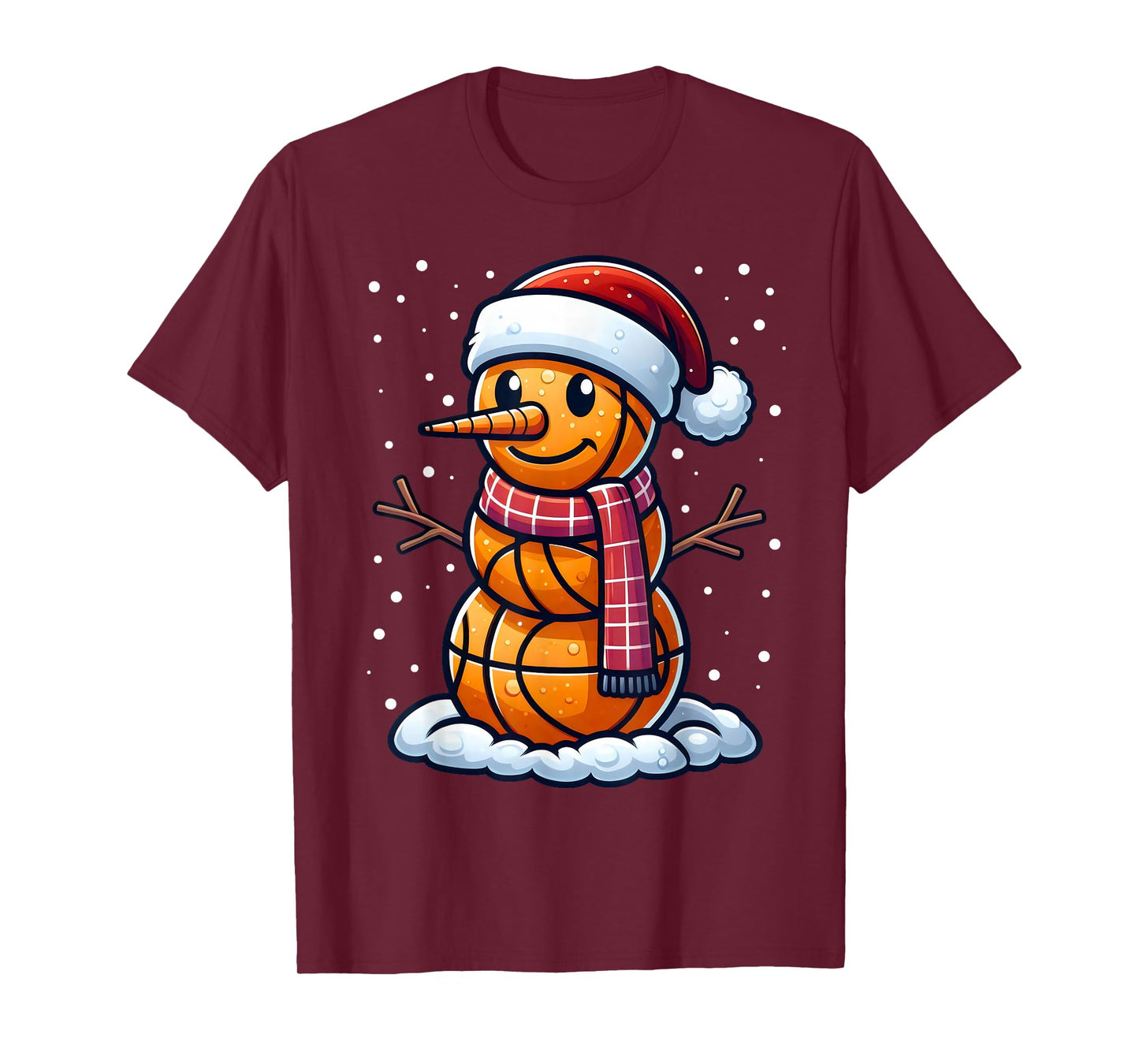 Funny Christmas Basketball Snowman Santa Basketball Boys Men T-Shirt
