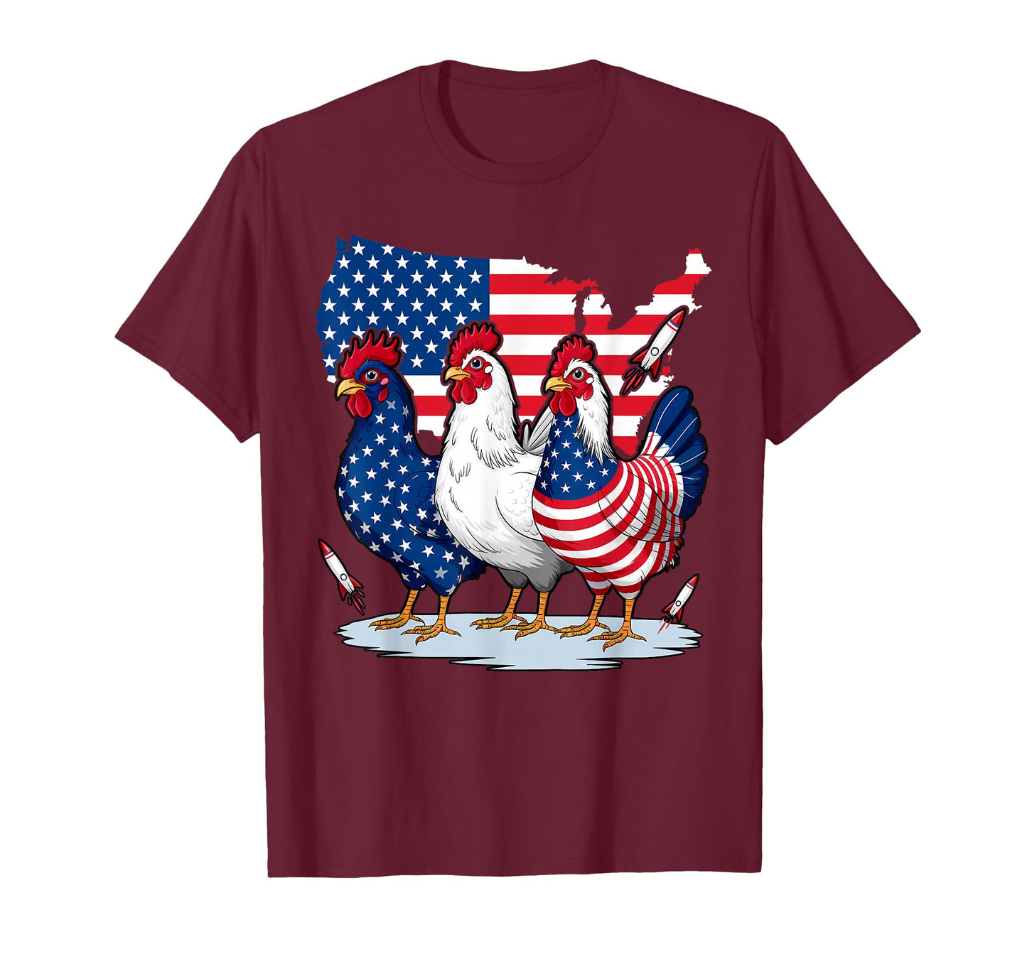 Chicken Red White Blue Patriotic Rooster 4th of July Men Boy T-Shirt