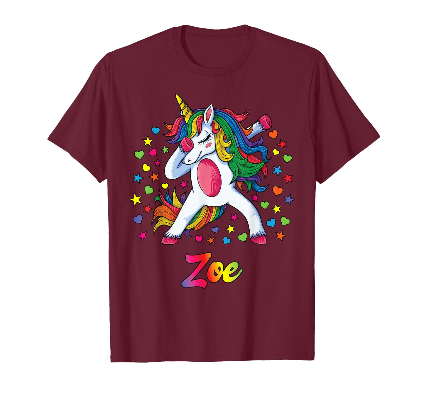 Zoe Dabbing Unicorn Rainbow Personalized Name Custom T-Shirt