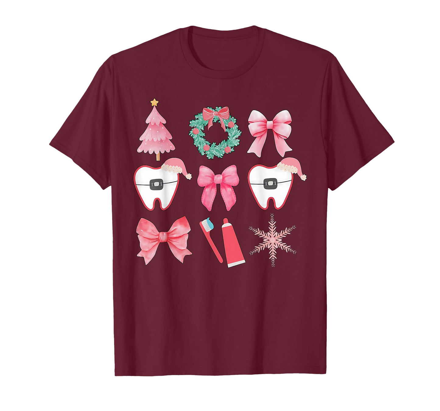 Christmas Coquette Bow Orthodontic Dental Dental Crew T-Shirt