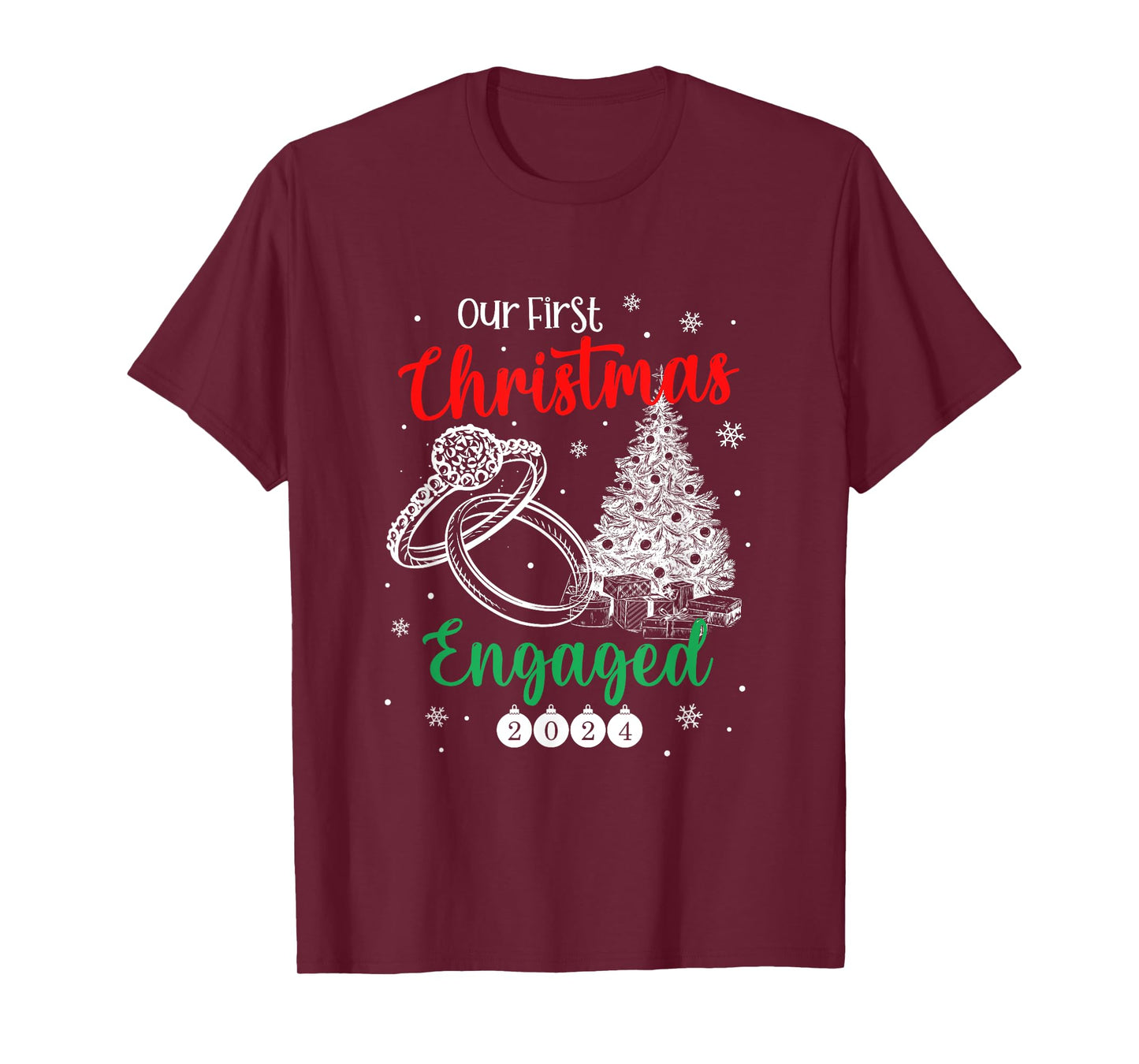 1st Christmas Engaged 2024 Matching Couples Mr and Mrs Xmas T-Shirt