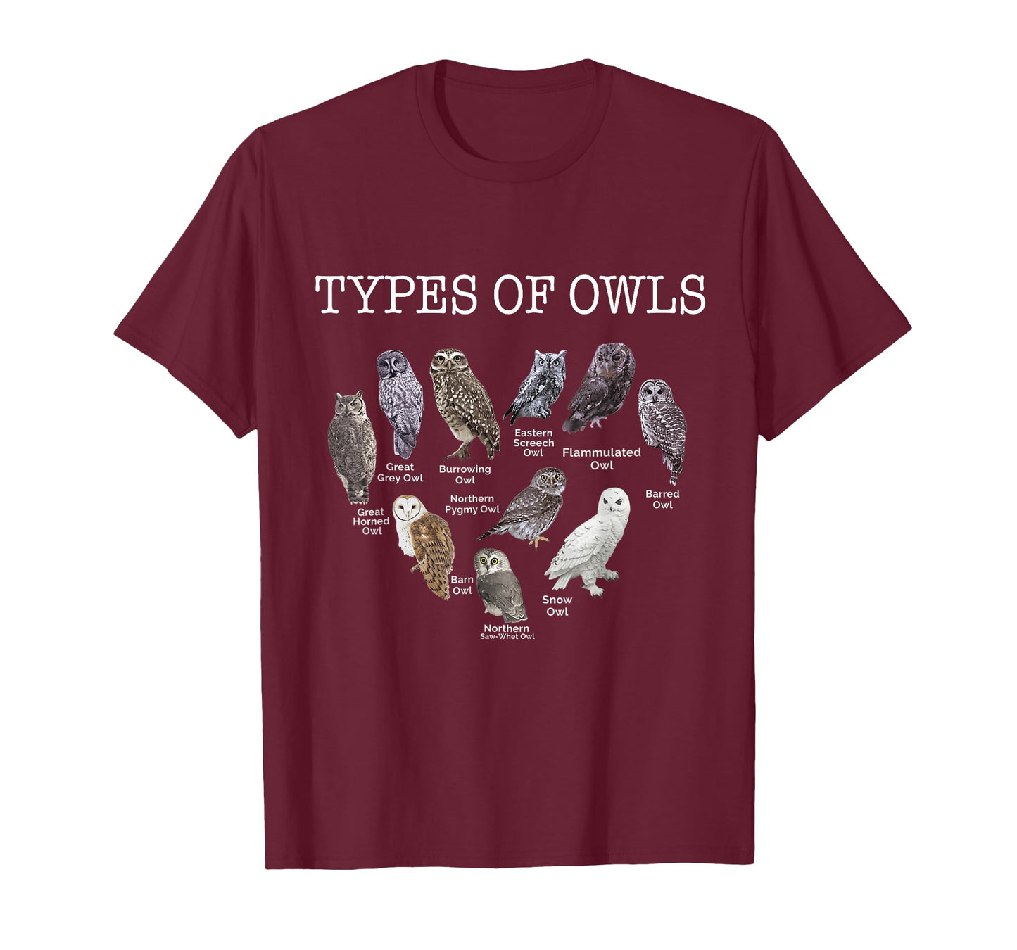 Types of Owls Educational Cute Owl Lover gift men women kids T-Shirt