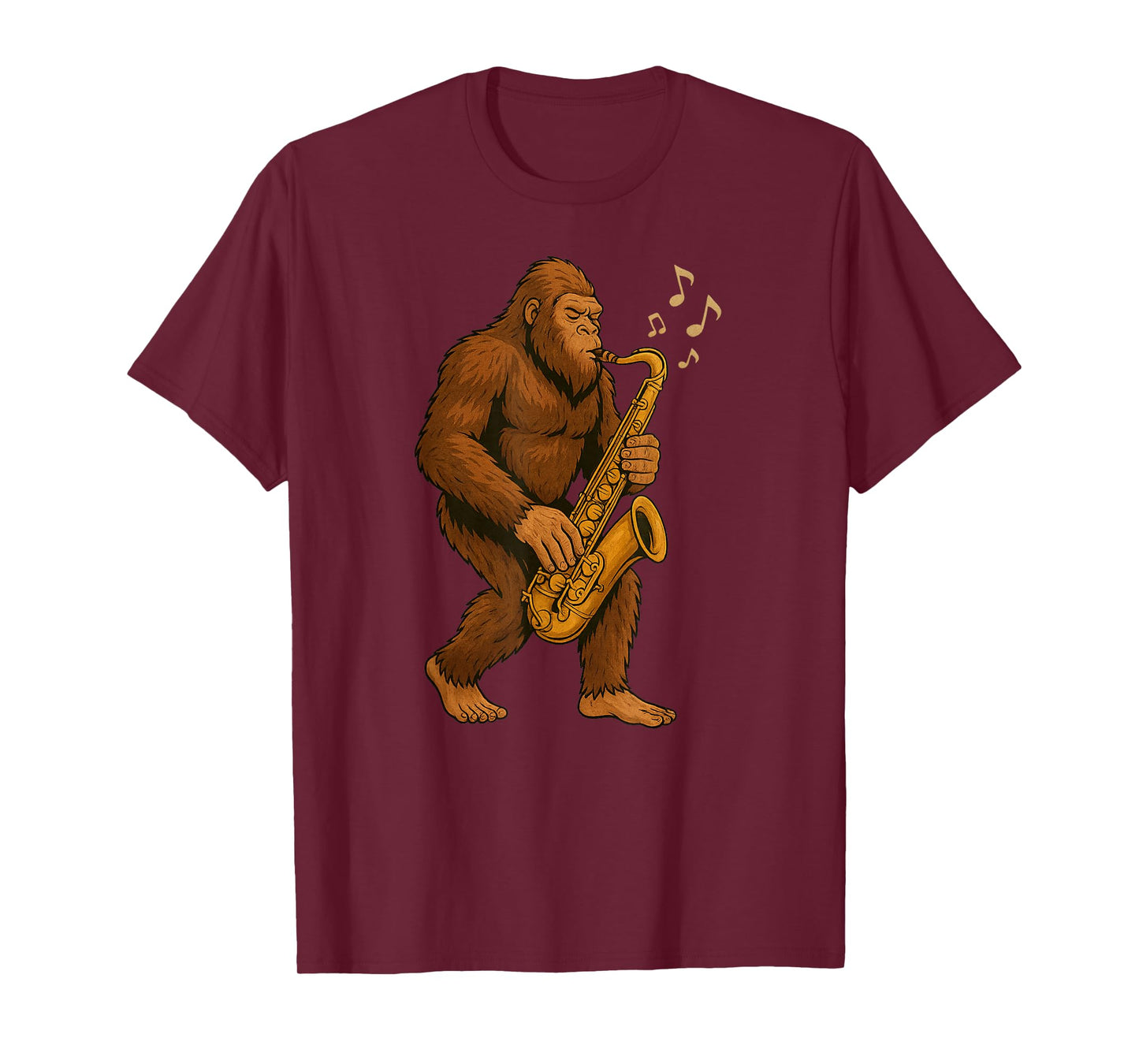 Bigfoot Playing Saxophone, Funny Sasquatch Cryptid Music T-Shirt