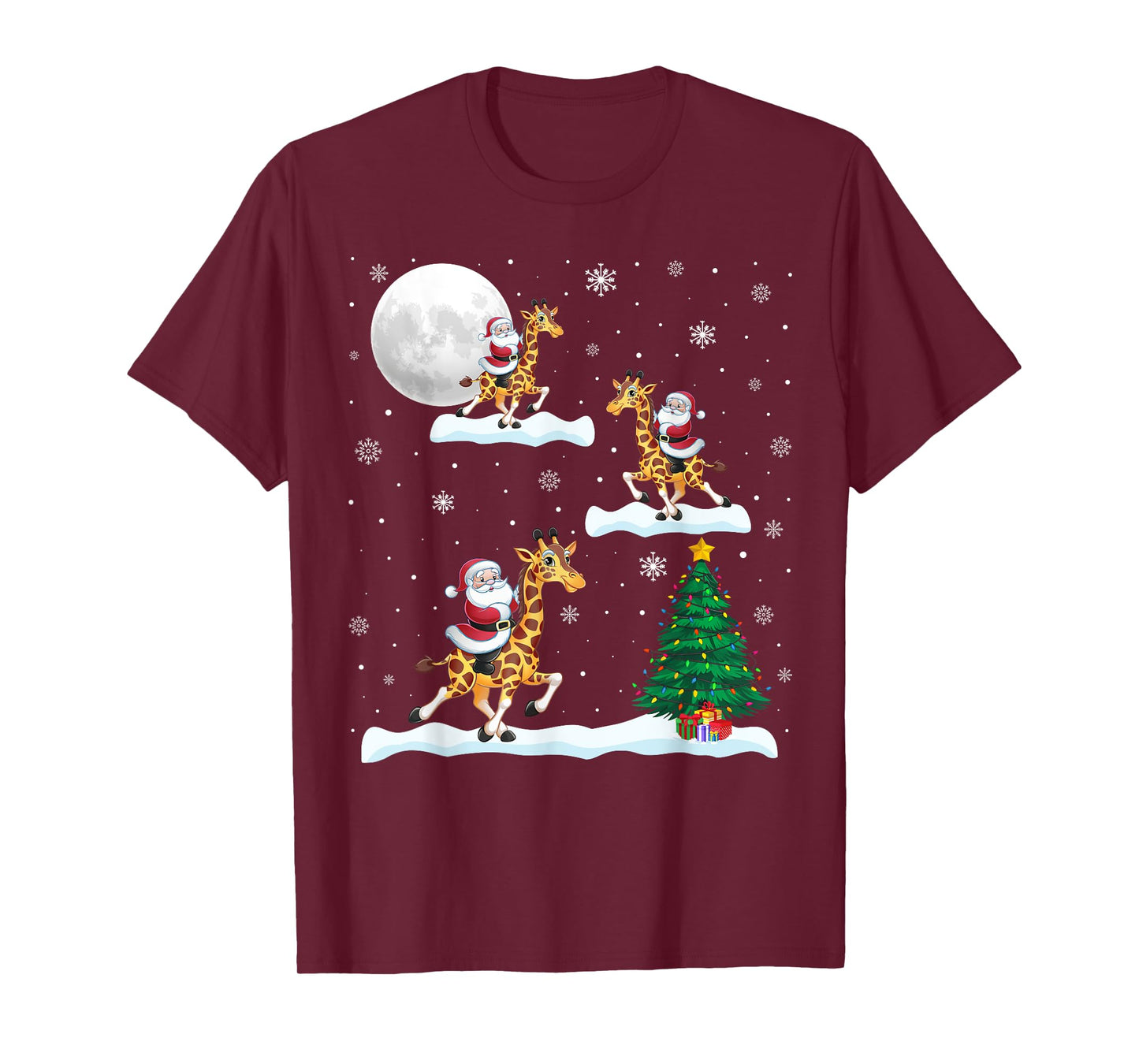 Funny Xmas Lighting Tree Santa Riding Giraffe Christmas T-Shirt