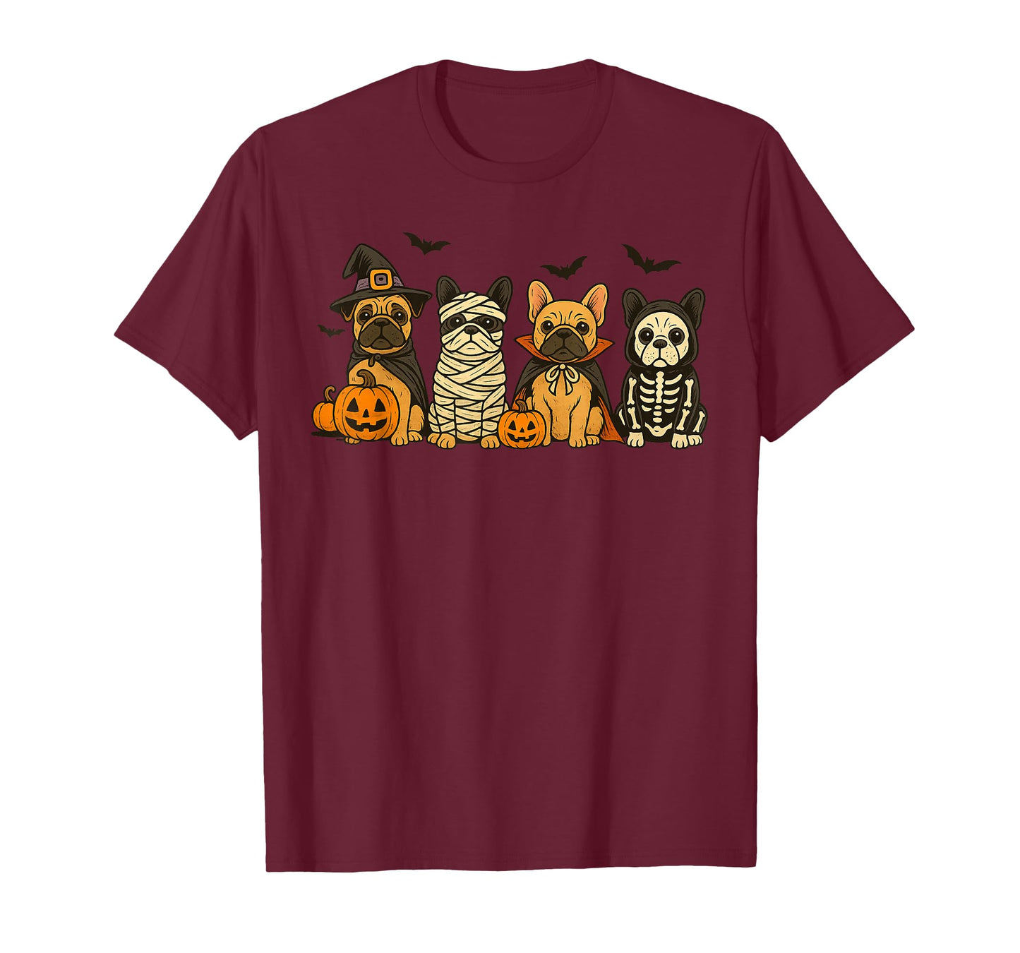 Halloween French Bulldog Dogs Witch Mummy Skeleton T-Shirt