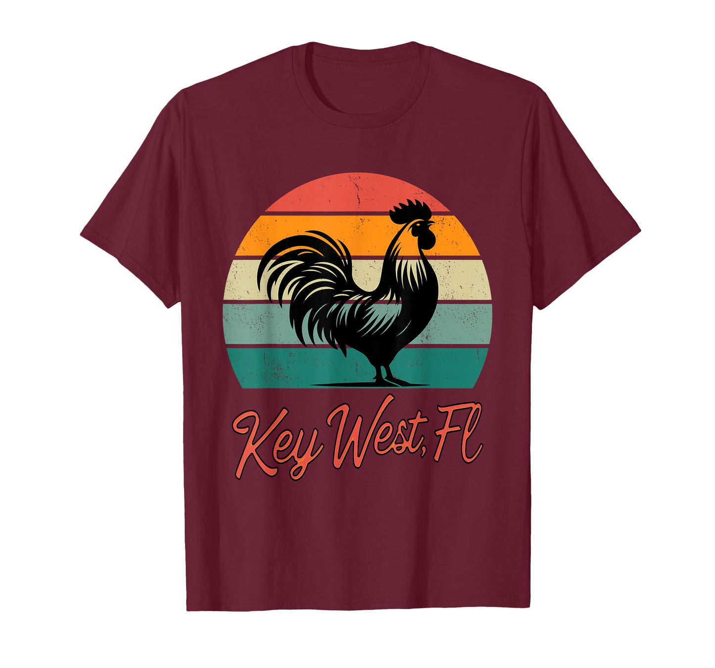 Key West Florida rooster chicken with retro sunset T-Shirt
