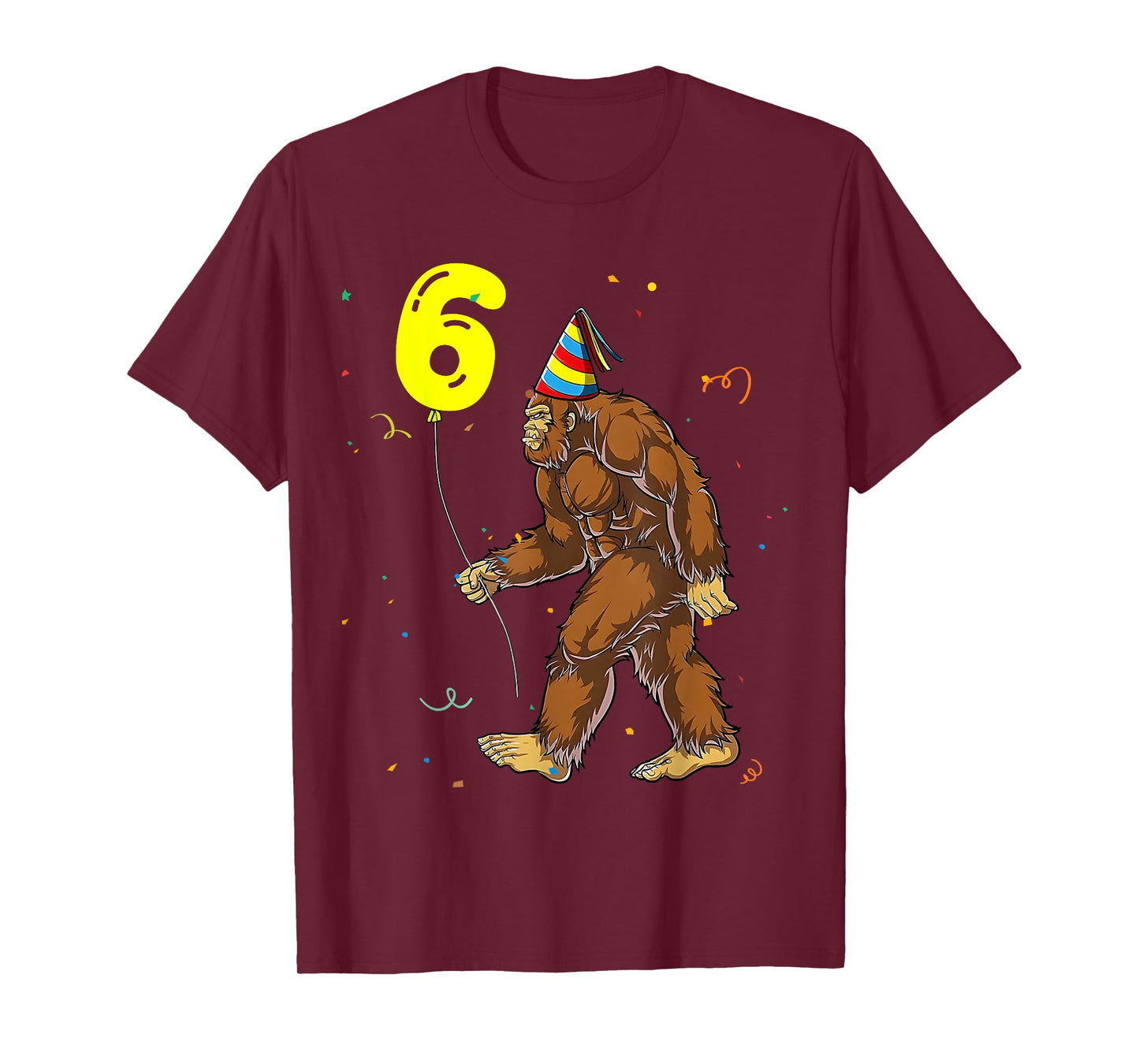 Funny Bigfoot 6th Birthday Party Sasquatch Boy Girl Kids T-Shirt