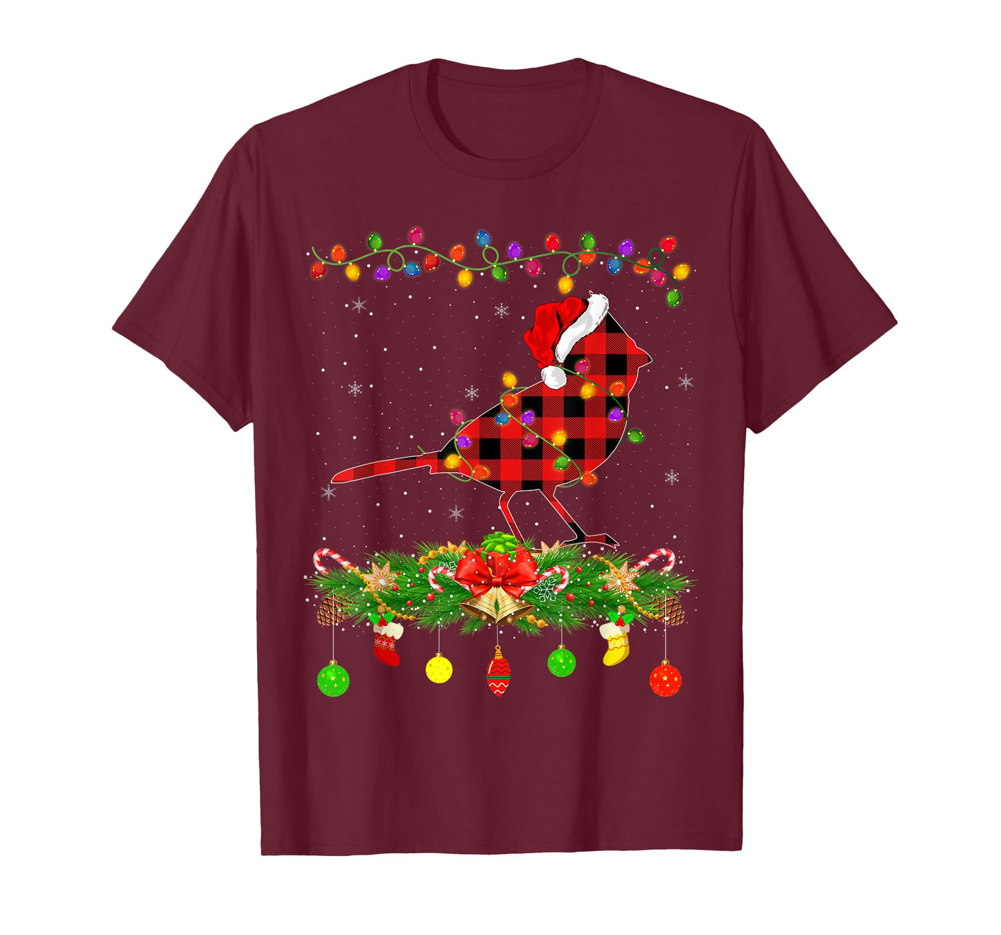 Funny Matching Buffalo Plaid Cardinal Bird Christmas Pajama T-Shirt