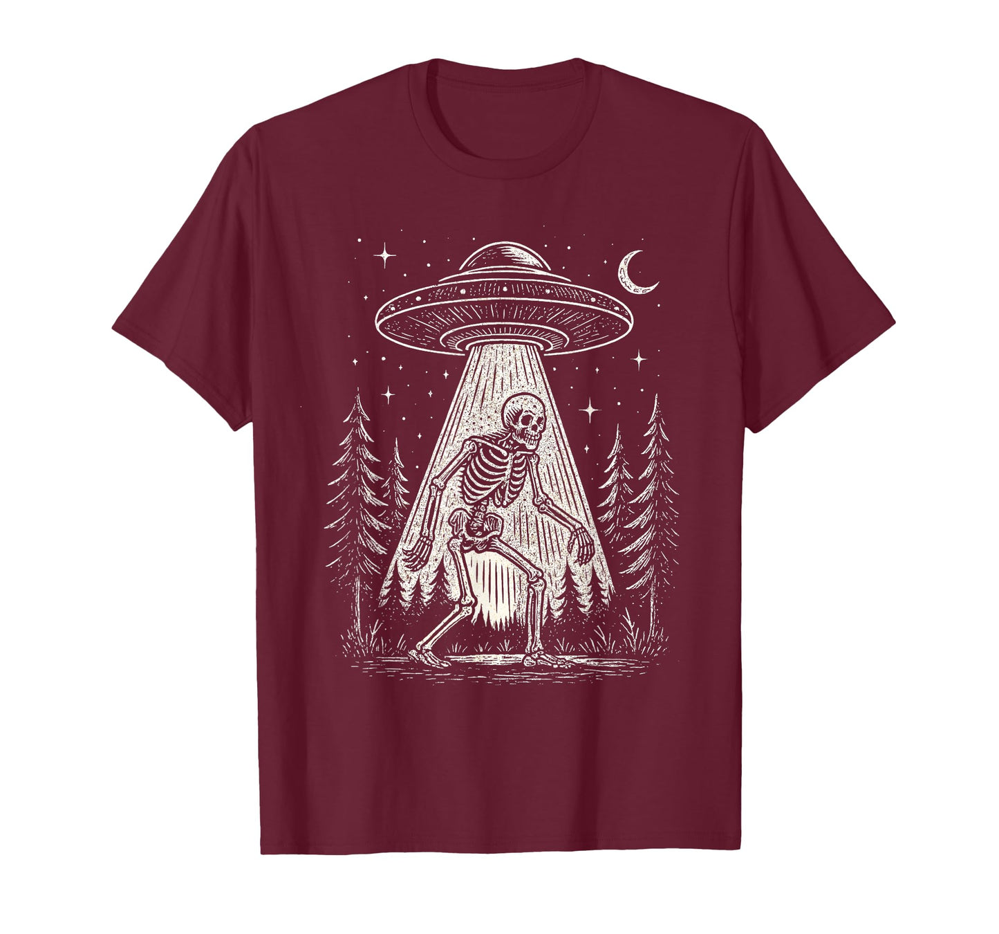 Skeleton and UFO Alien Halloween T-Shirt