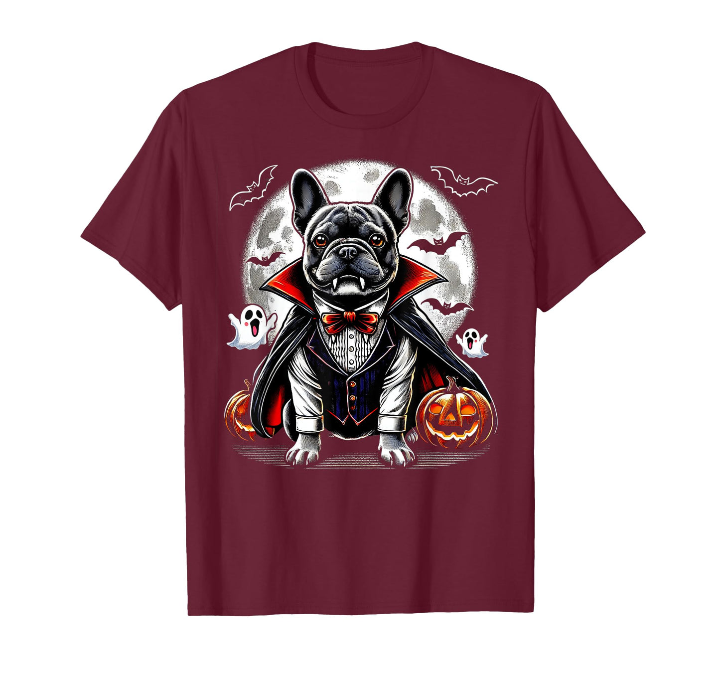 Spooky French Bulldog Halloween Vampire Pumpkin Ghosts Puppy Men Women Kids T-Shirt