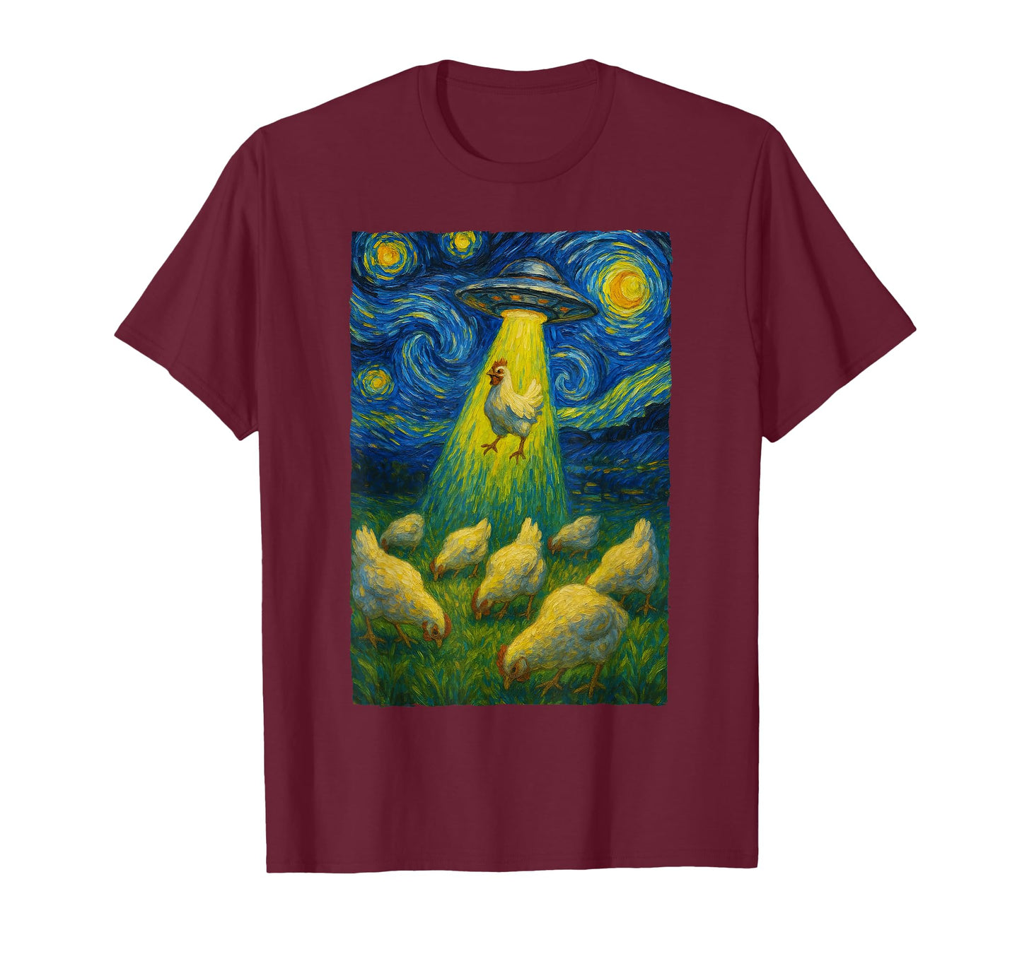 Chicken Alien Abduction Starry Night Poultry Farmer T-Shirt