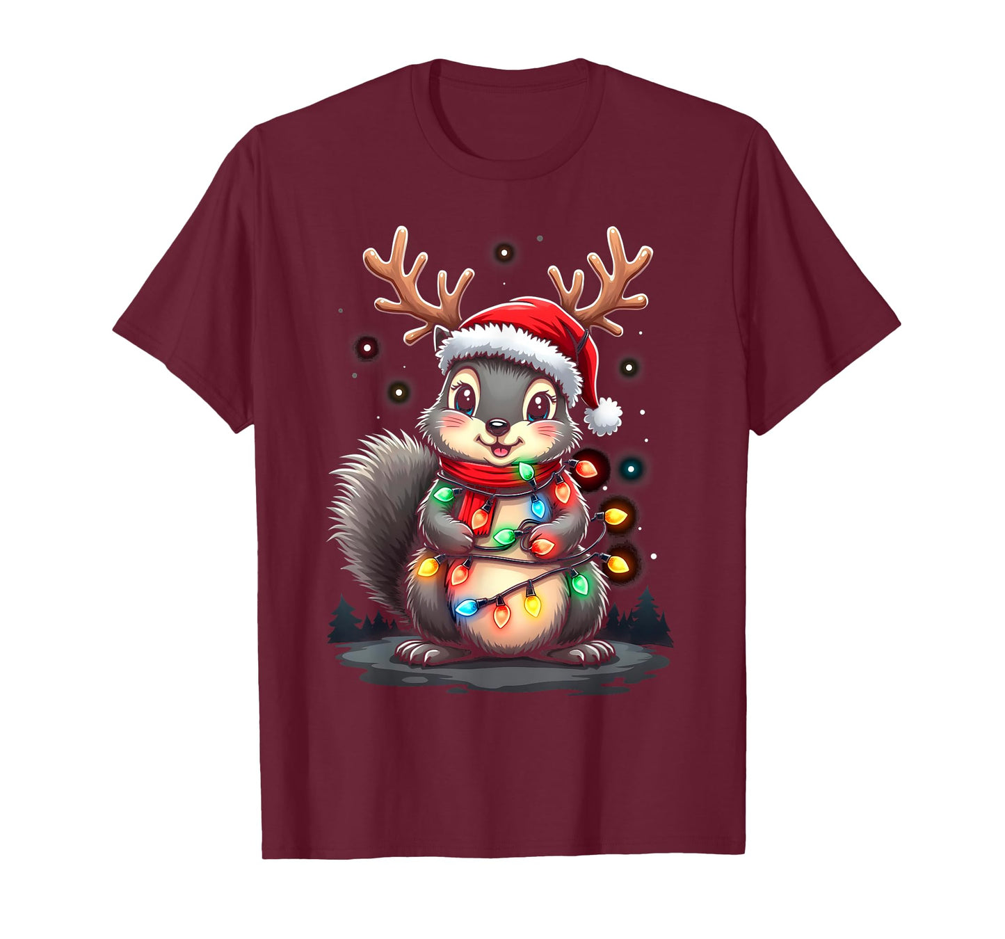 Squirrel Christmas 2024 With Lights & Holiday Xmas Men Women T-Shirt