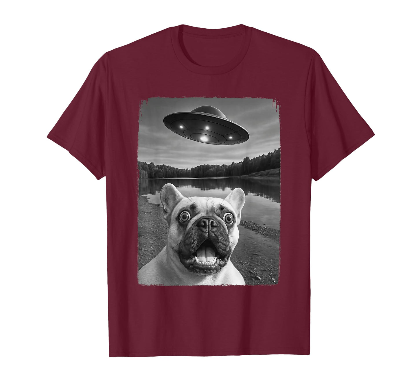 French Dog UFO Selfie Funny Frenchie T-Shirt