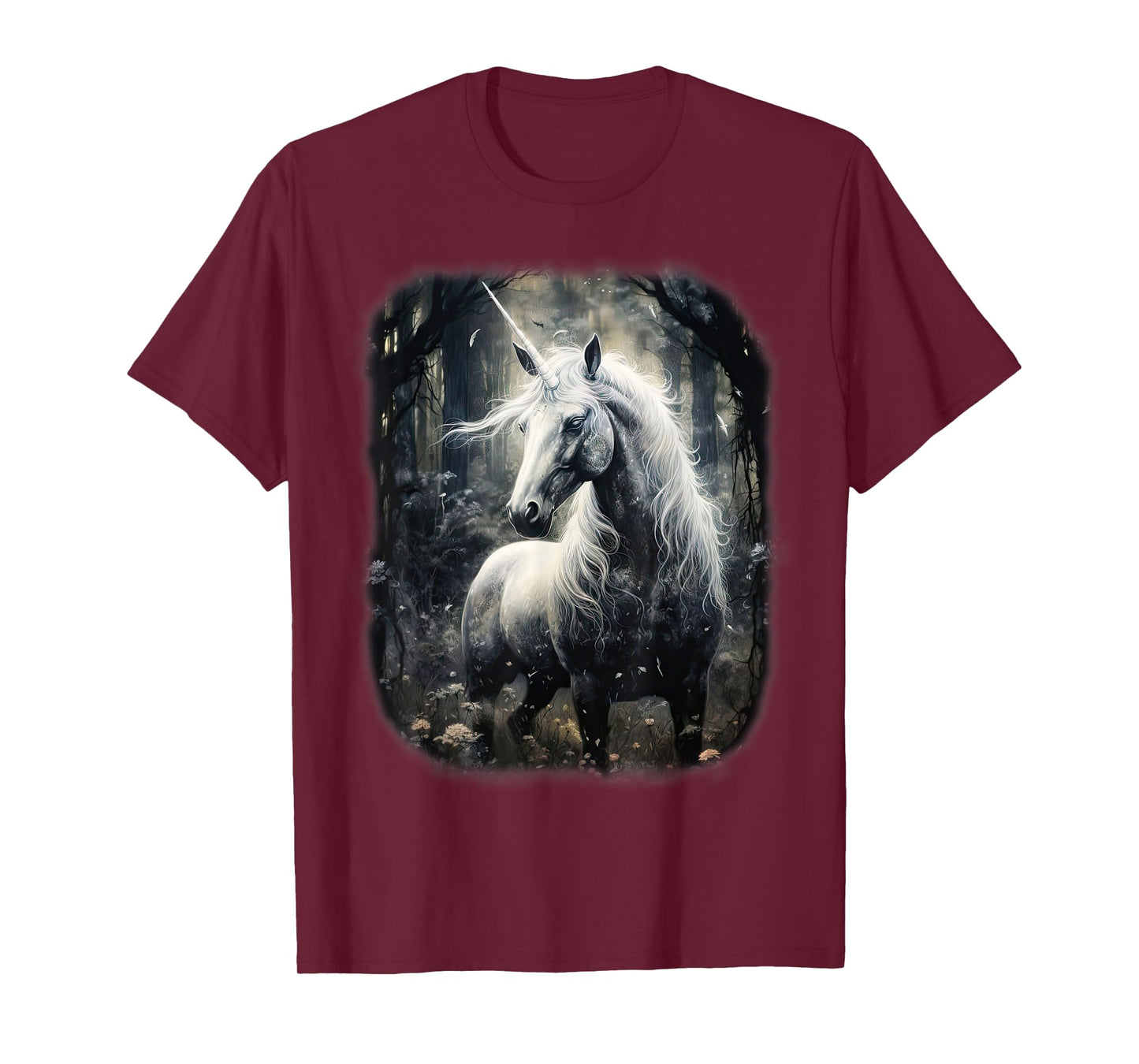 Fantasy white Unicorn standing in a Forest T-Shirt