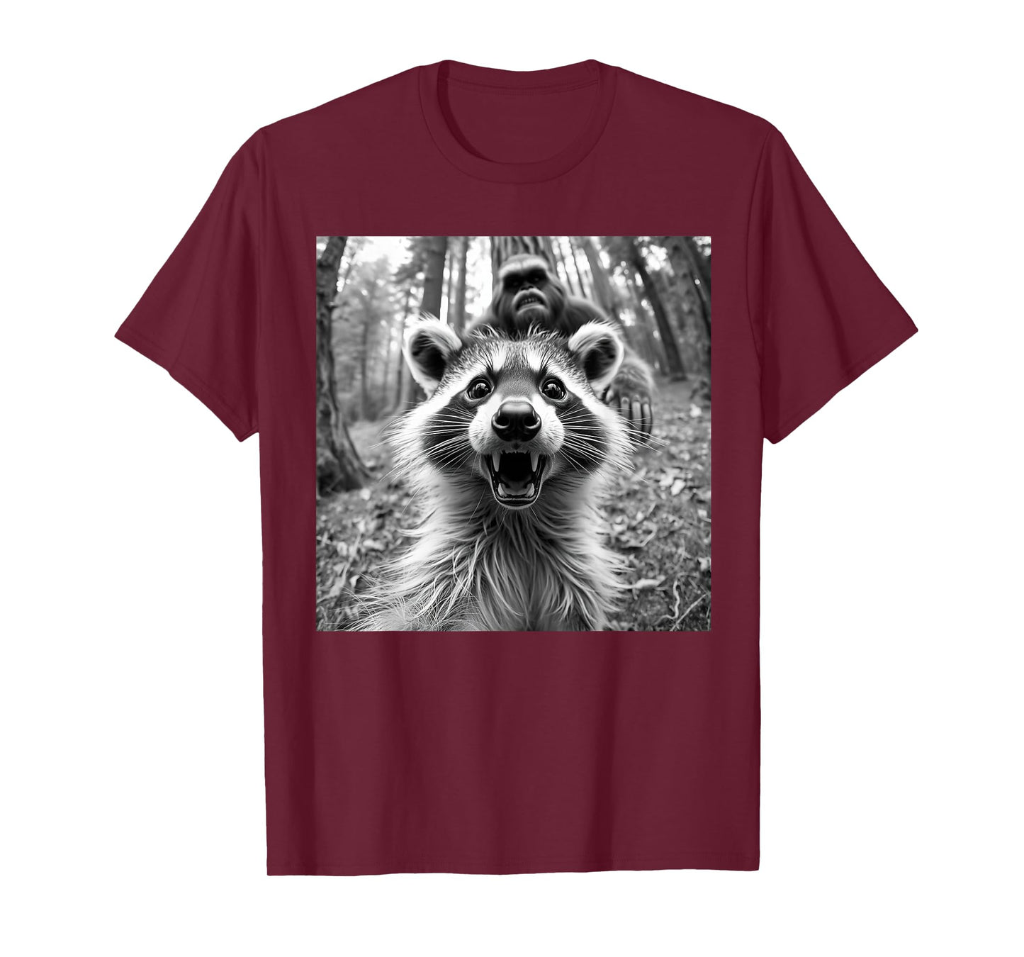 Funny Raccoon Selfie /w Bigfoot, Raccoon-Sasquatch Graphic T-Shirt