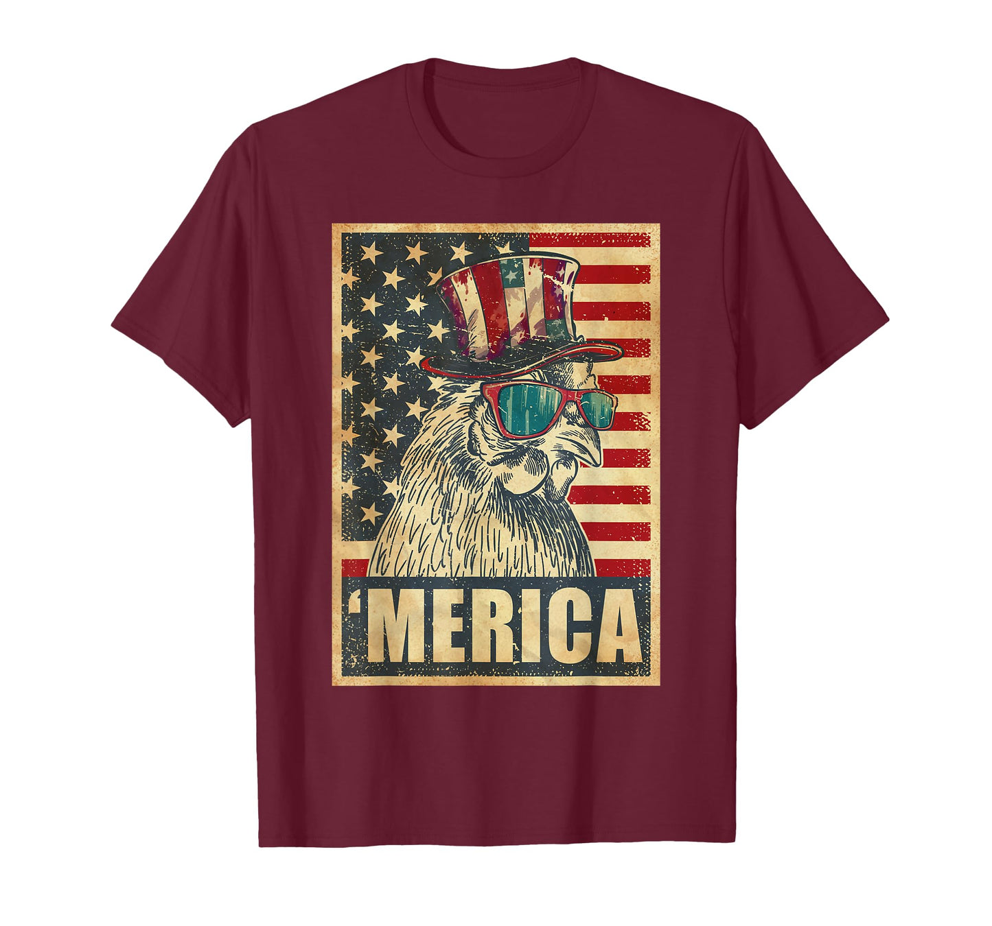 Chicken Merica Vintage American Flag 4th Of July T-Shirt