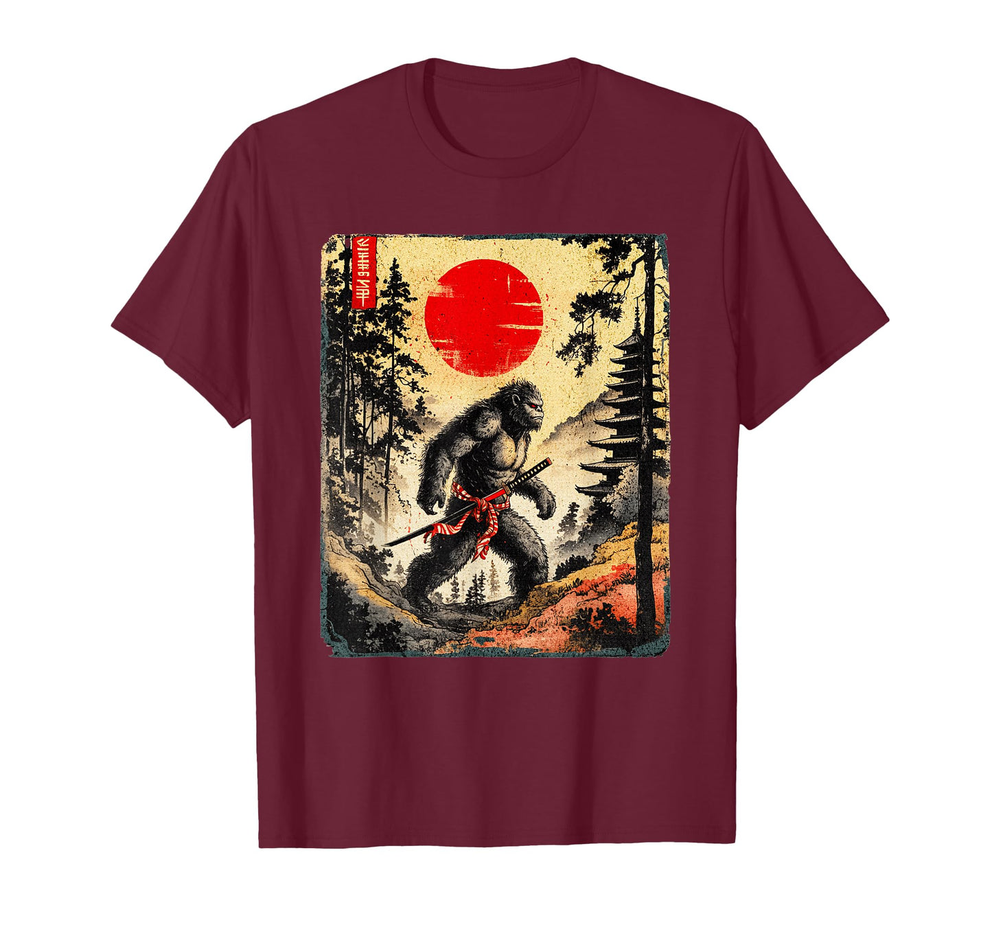 Samurai Bigfoot Japanese Vintage Graphic Ukiyo-e Art Funny T-Shirt