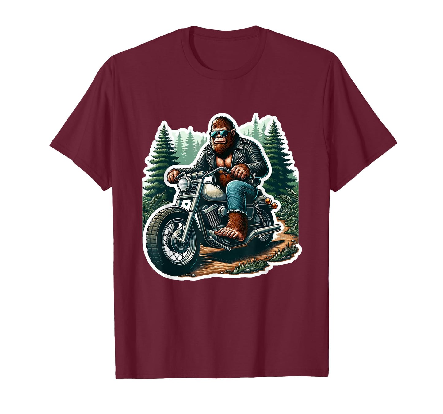 Funny Bigfoot Sasquatch Riding Motorcycle Bike Biker T-Shirt
