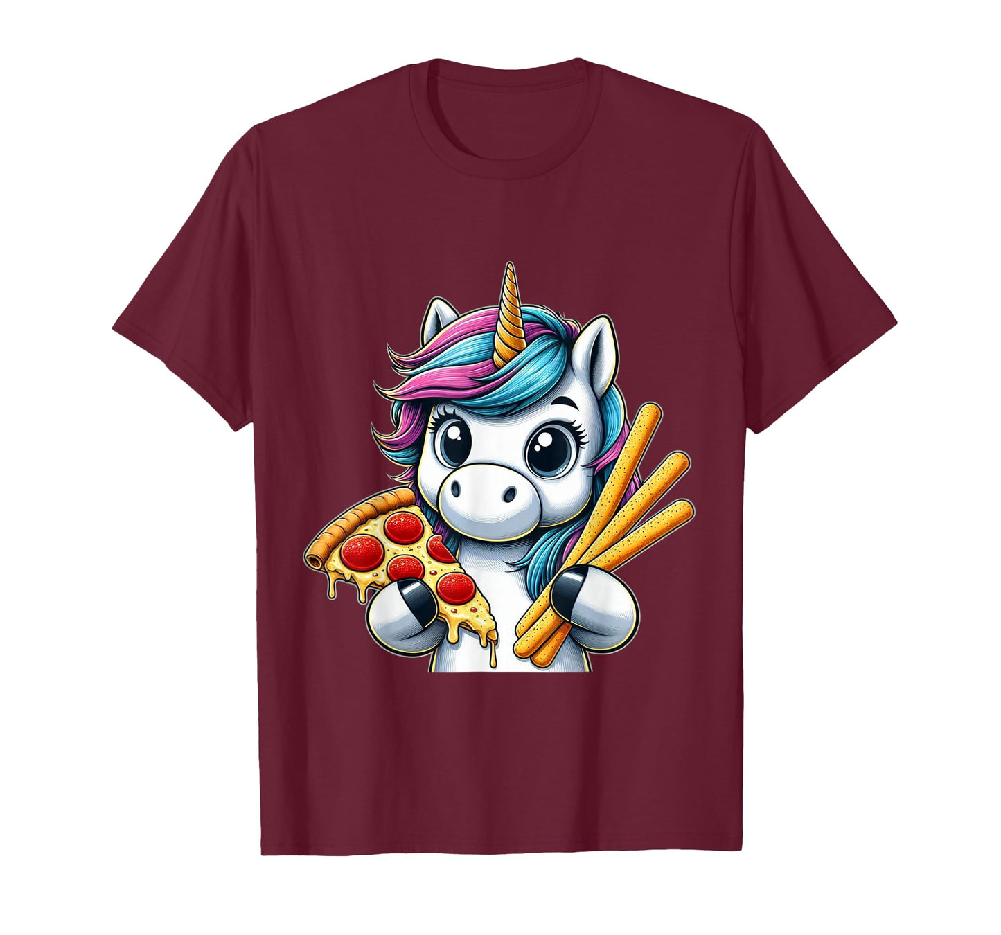 Unicorn Eating Pizza and Breadsticks Boys Girls Women Kids T-Shirt
