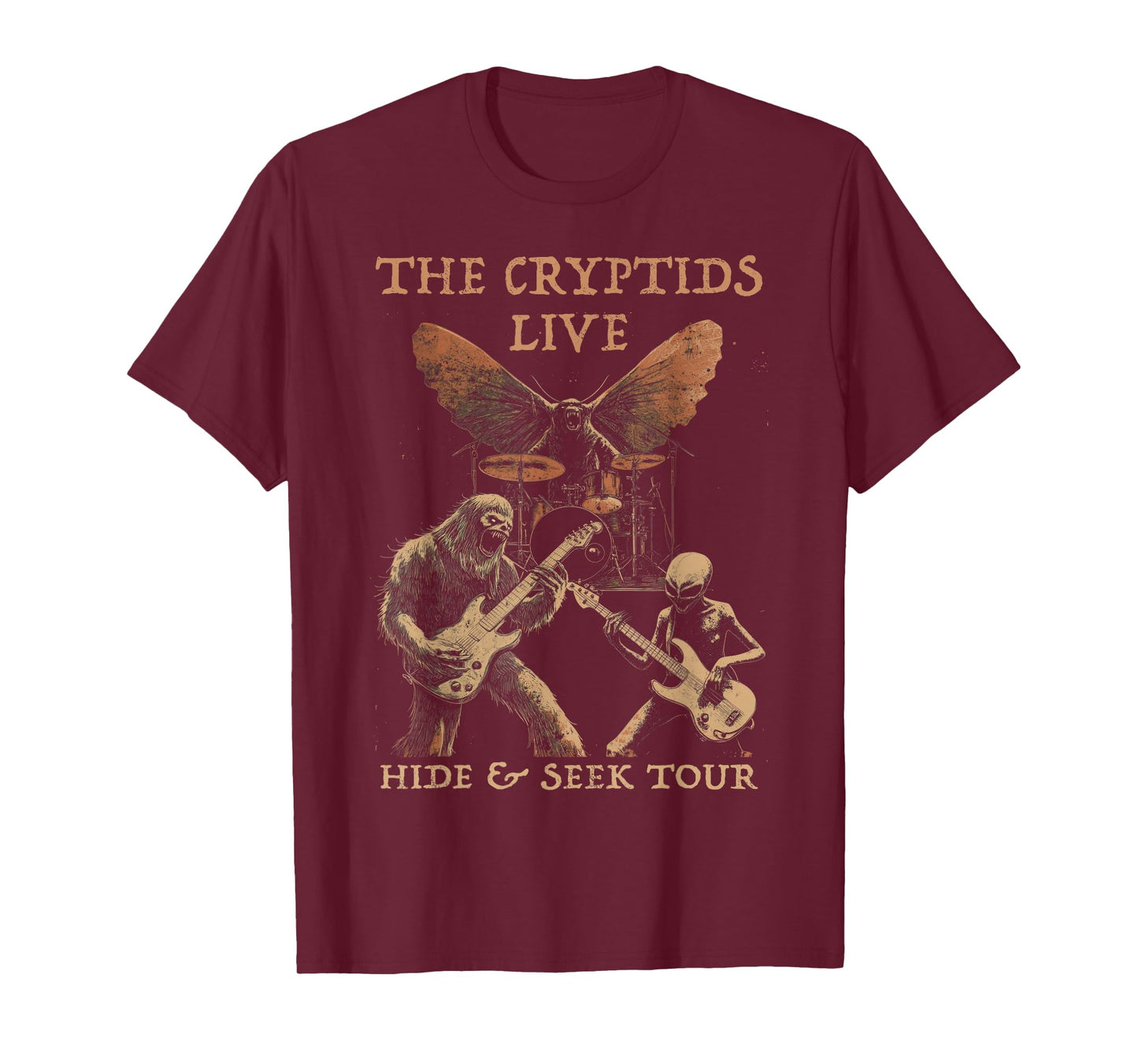 The Cryptids Live Bigfoot Alien Mothman UFO Heavy Metal Rock T-Shirt