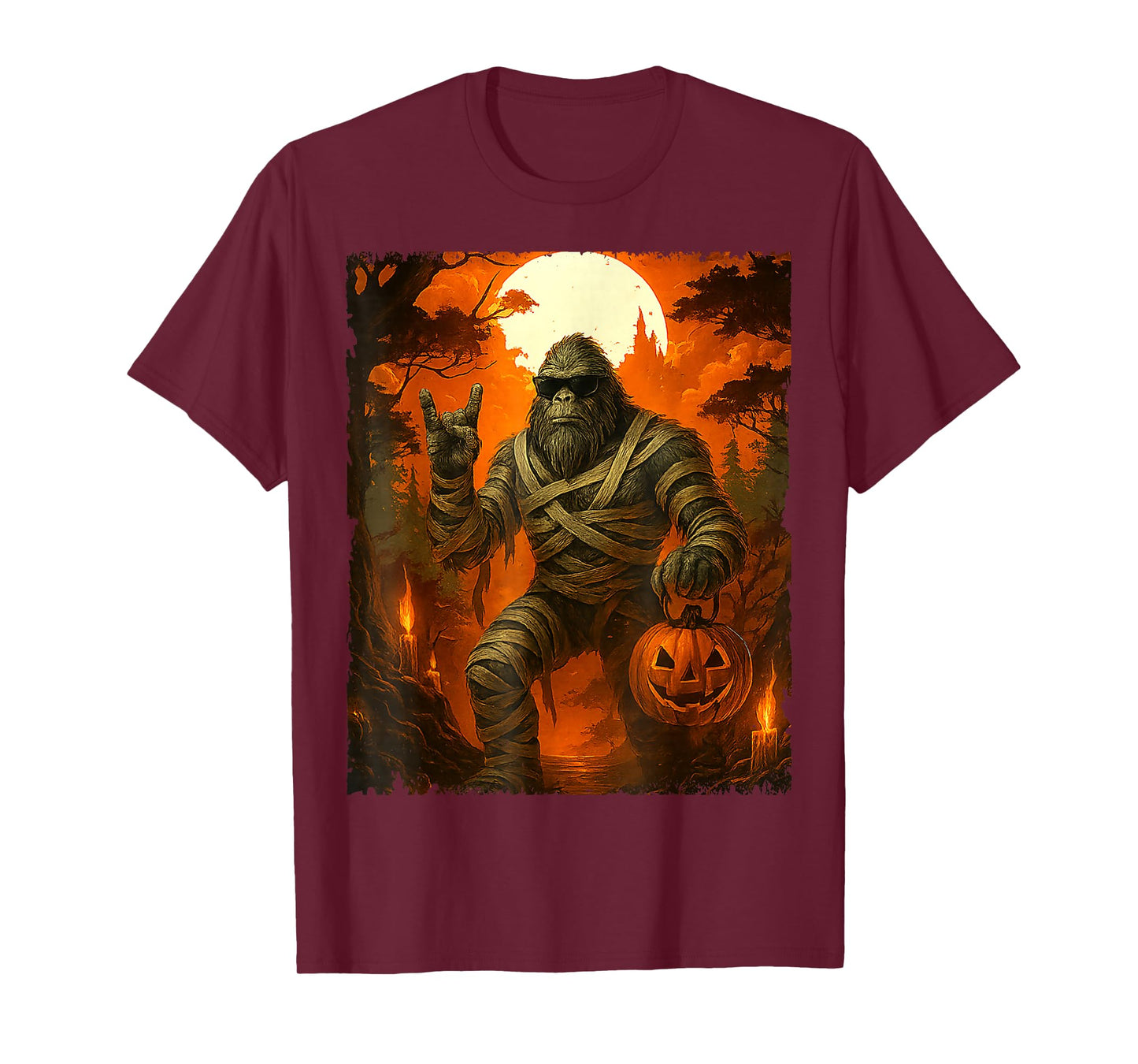 Bigfoot Mummy with Jack O’Lantern Funny Halloween Costume T-Shirt