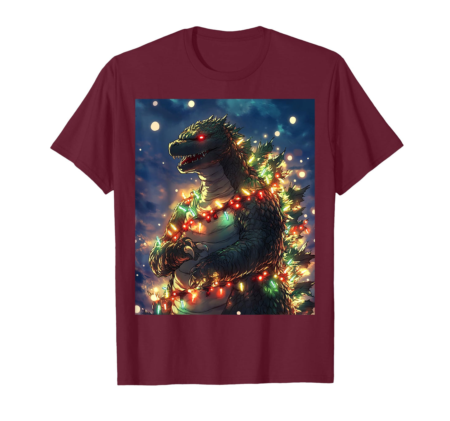Japanese Monster Kaiju Santazilla Christmas Tree Lights T-Shirt