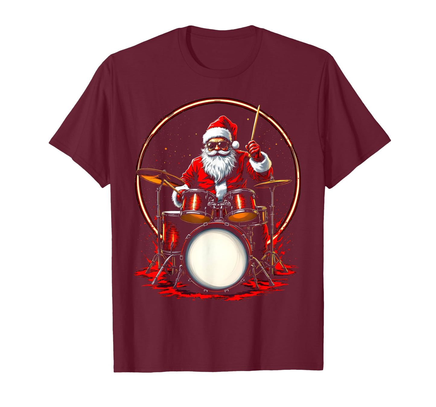 Drummer Santa Playing Drums Funny Christmas Music Lover Boys T-Shirt
