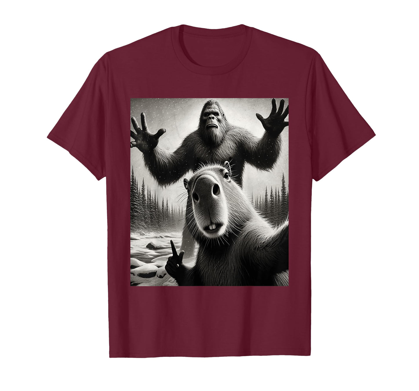 Funny Selfie Capybara Finds Bigfoot Sasquatch Photo T-Shirt