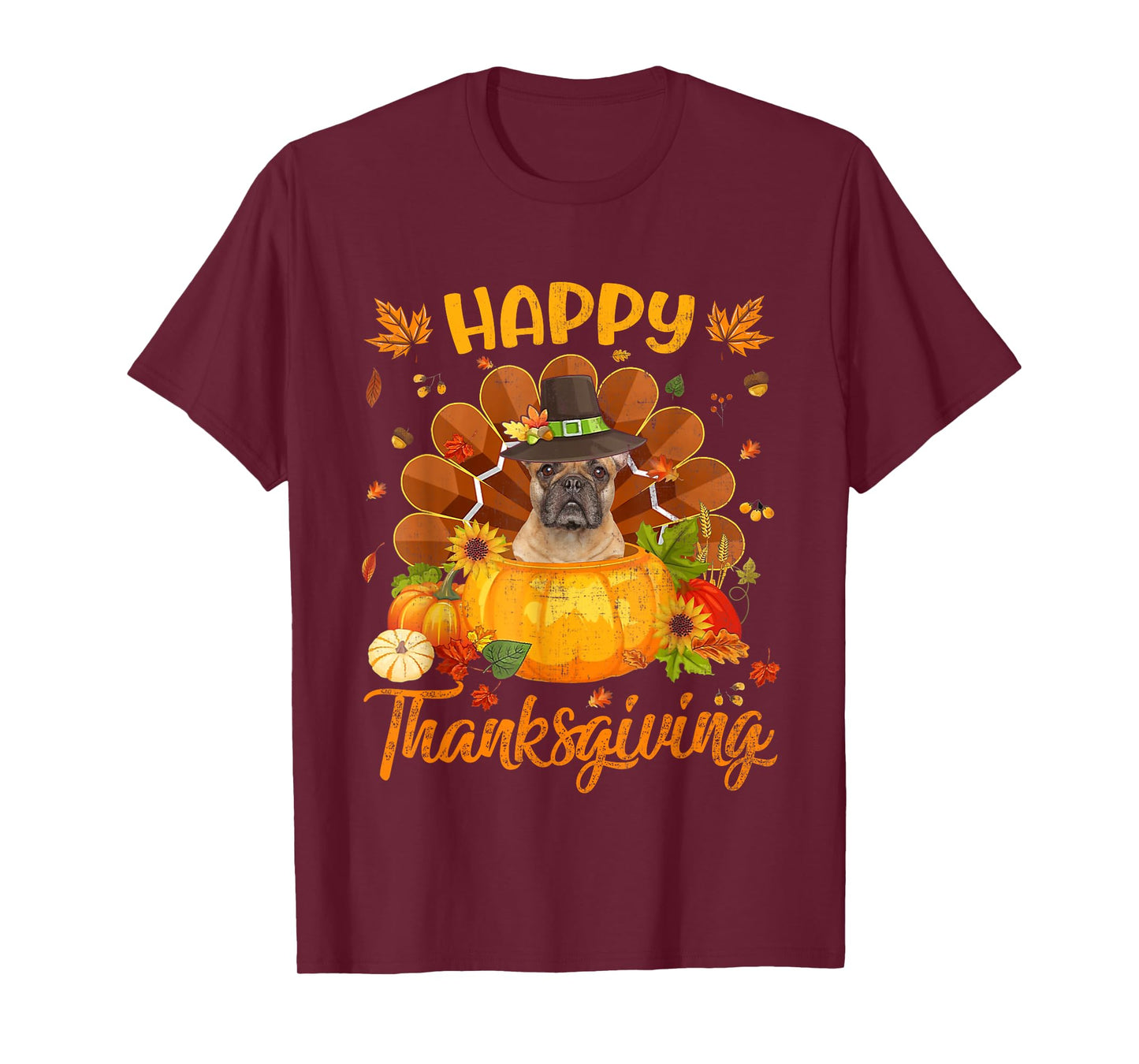 Happy Thanksgiving French Bulldog Dog Turkey Pumpkin T-Shirt