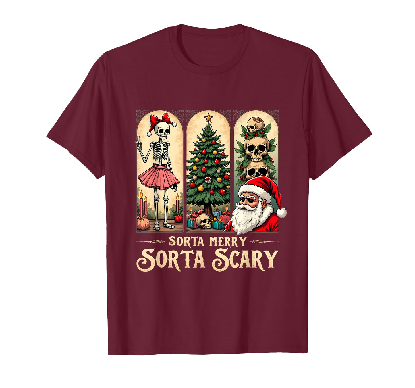 Christmas Vibes Xmas Skeleton Sorta Merry Sorta Scary Gothic T-Shirt