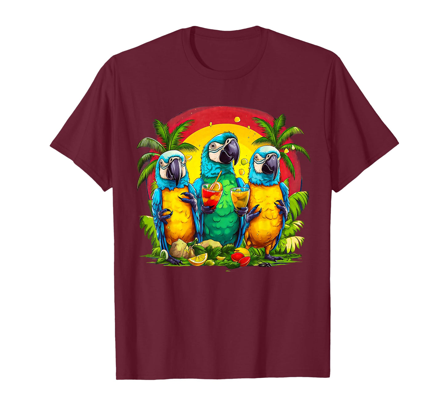 Parrots Drinking Margarita Hawaiian On Summer Vacation Birds T-Shirt for Men Women