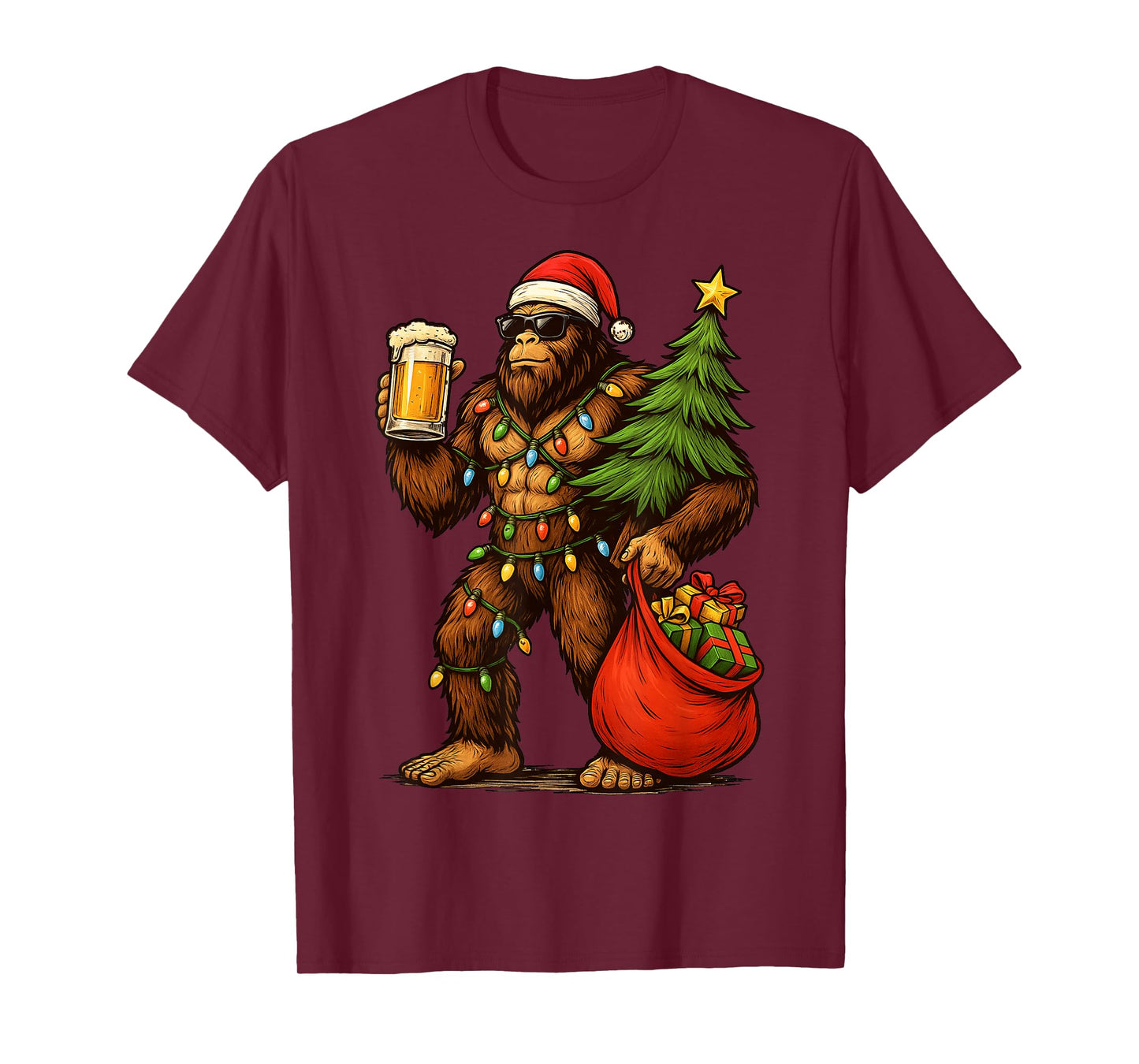 Funny Big Foot Santa Hat Drink Christmas Tree Xmas Men T-Shirt