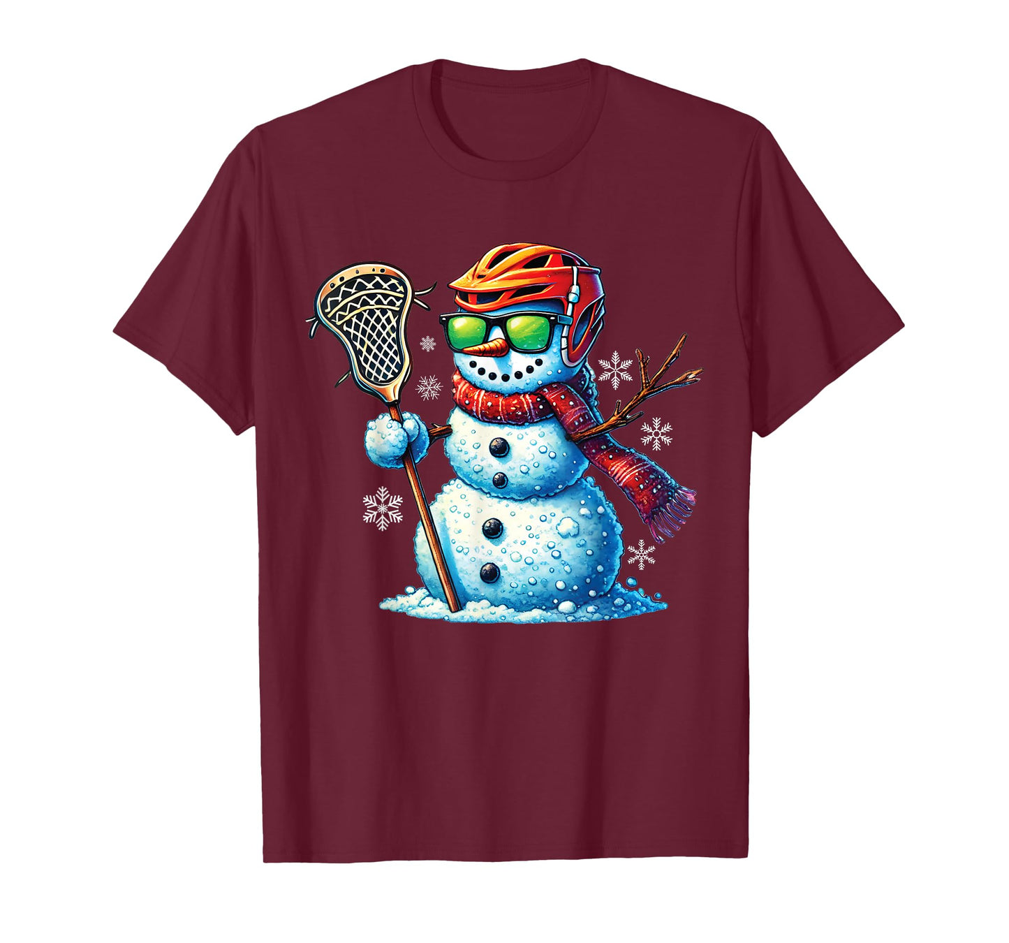 Snowman Playing Lacrosse Funny Lacrosse Player Christmas T-Shirt