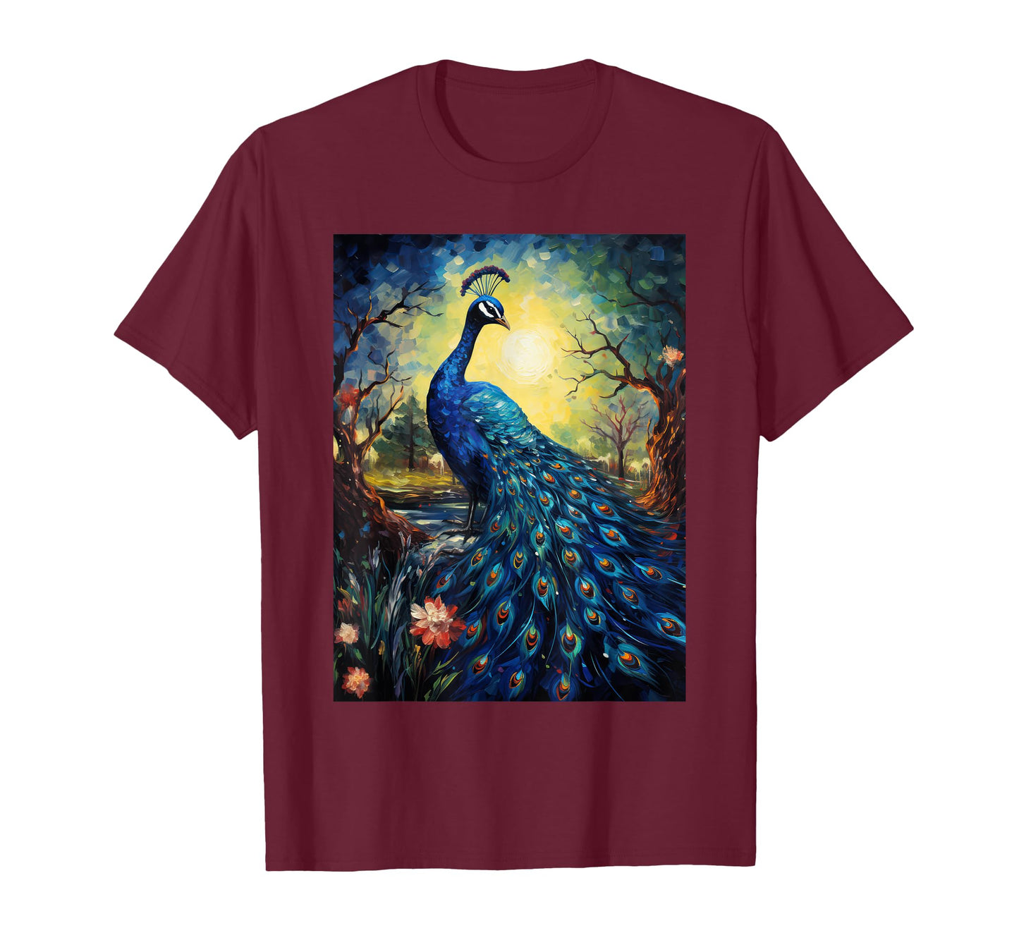 Peacock Starry Night Van Gogh Style Graphic T-Shirt