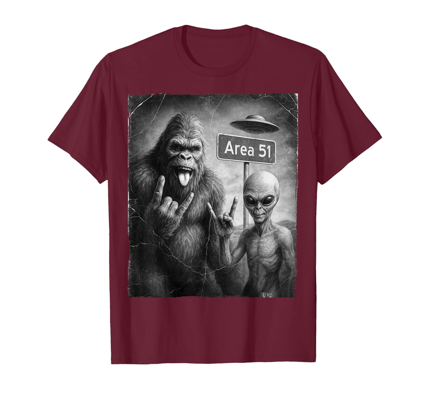 UFO & Rock On Area 51, Bigfoot and Alien Vintage Sasquatch T-Shirt