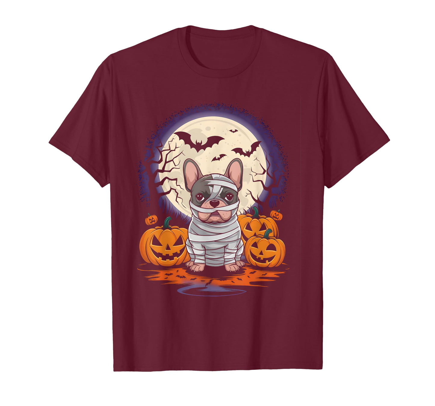 Spooky French Bulldog Mummy Full Moon - Halloween Dog T-Shirt