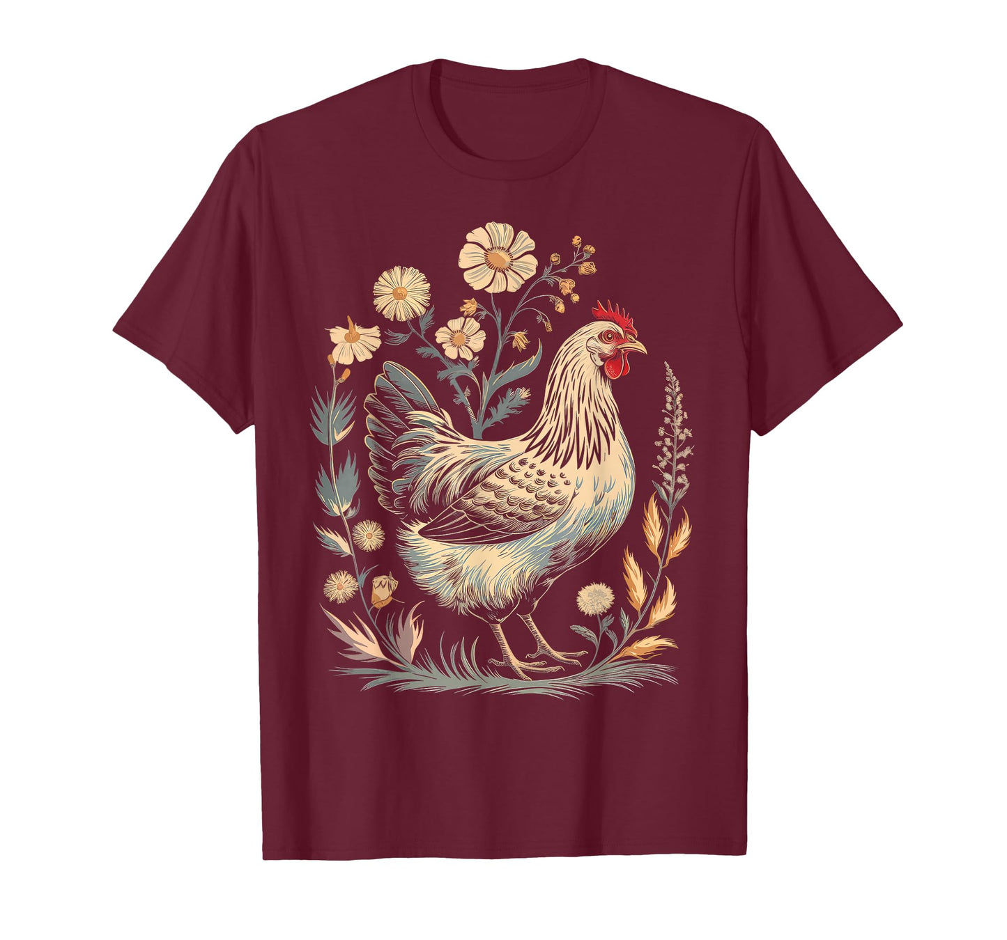 Chicken Floral Art Graphic Women Farm Chicken Lover Colorful T-Shirt
