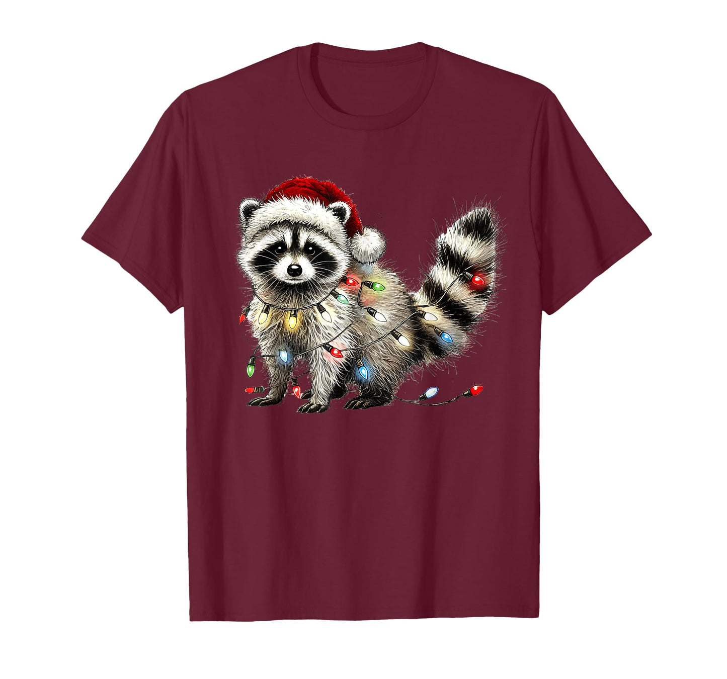 Santa Raccoon Christmas Lights Trash Panda Xmas Holiday T-Shirt