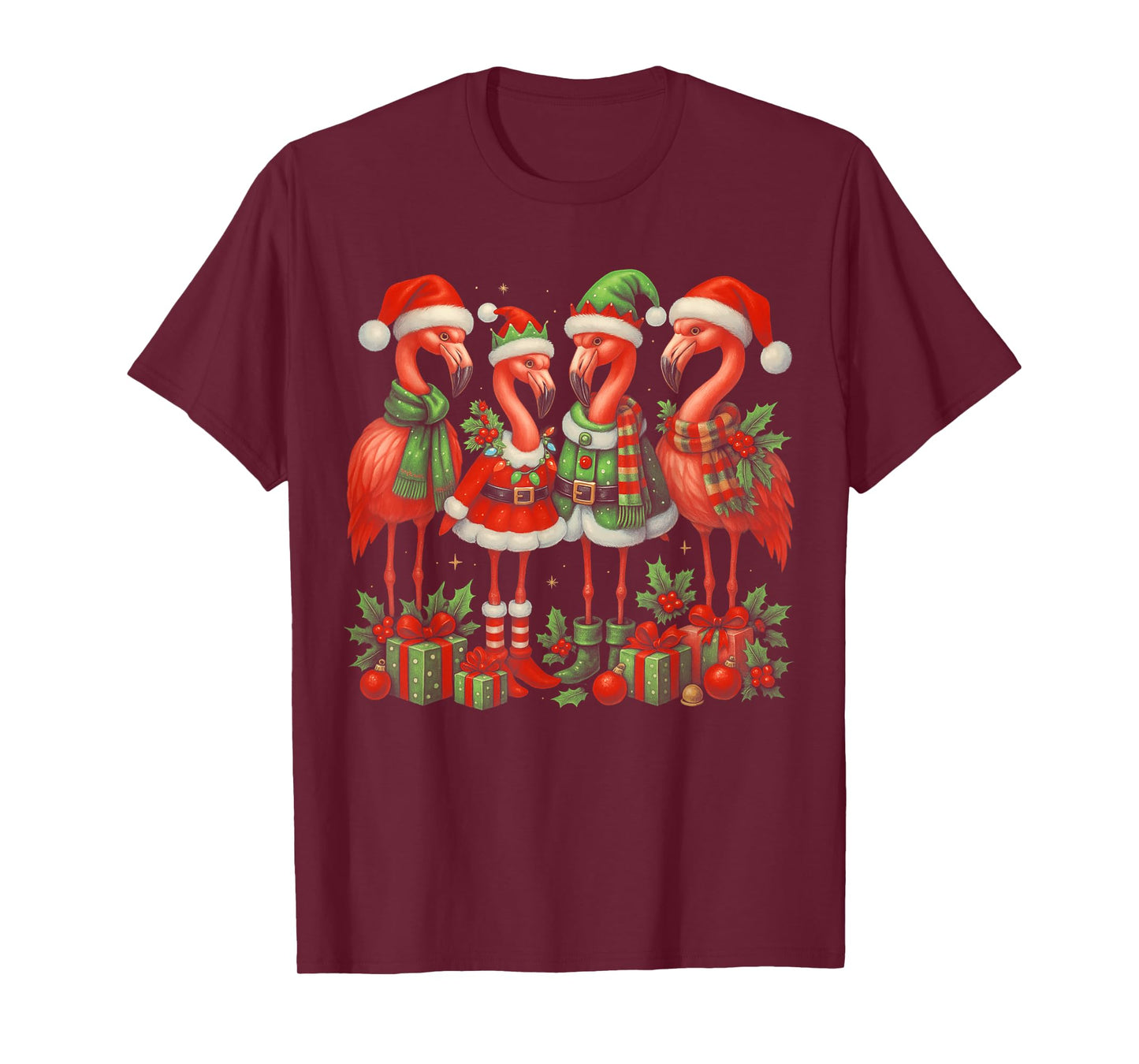 HUGvyn Pink Flamingo Santa Christmas Womens Flamingo Lover T-Shirt