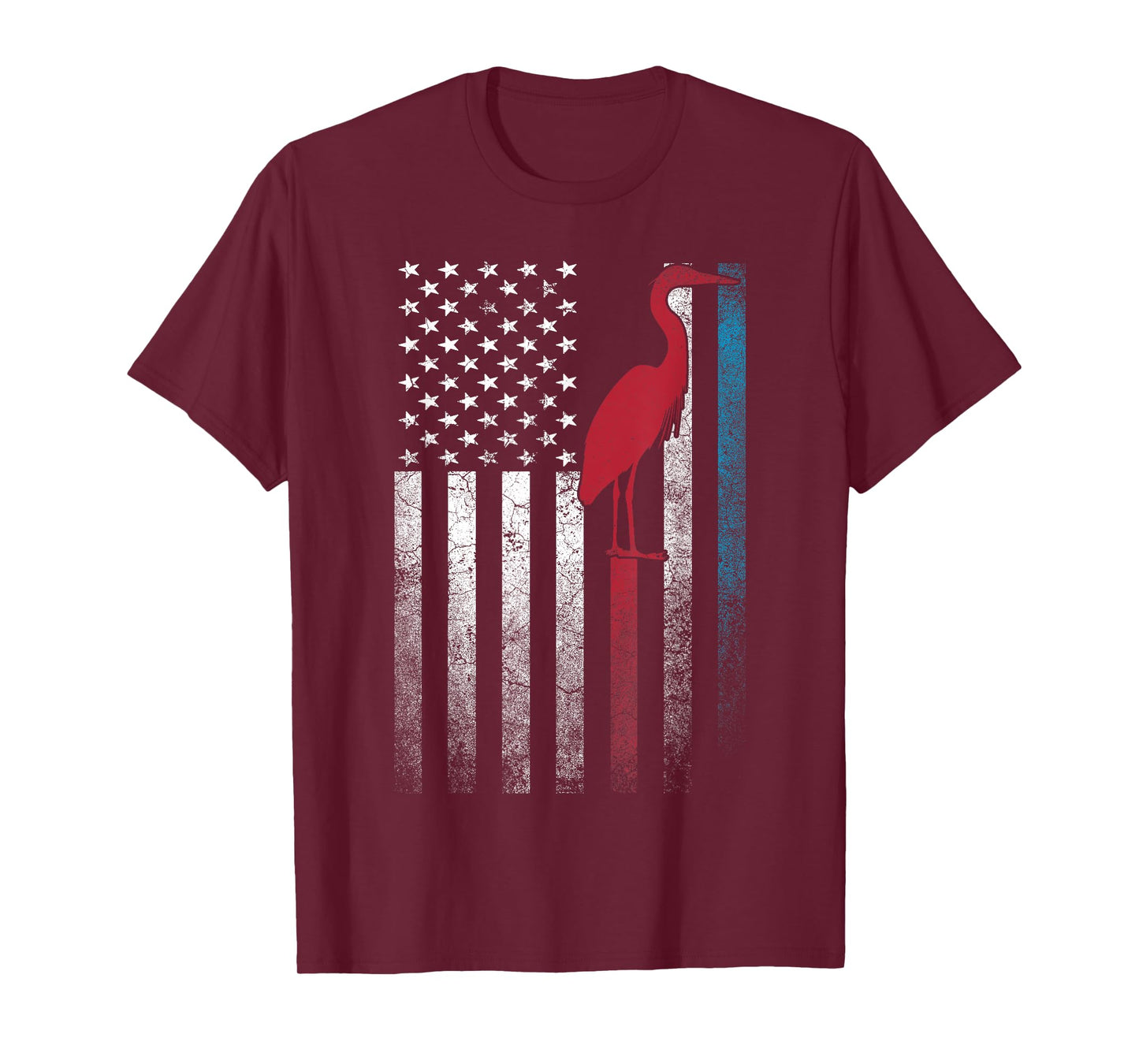Heron Bird 4th of July American Flag America Patriotic T-Shirt