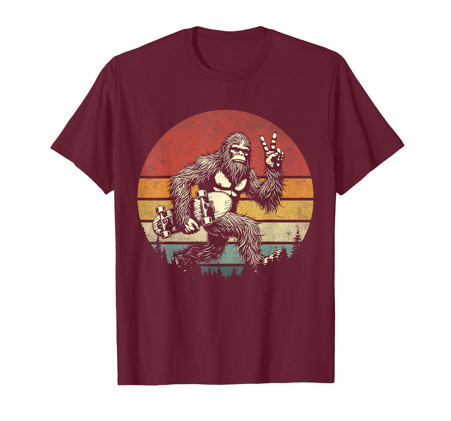 Funny Retro Bigfoot Skater Vintage Sasquatch Skateboarding T-Shirt