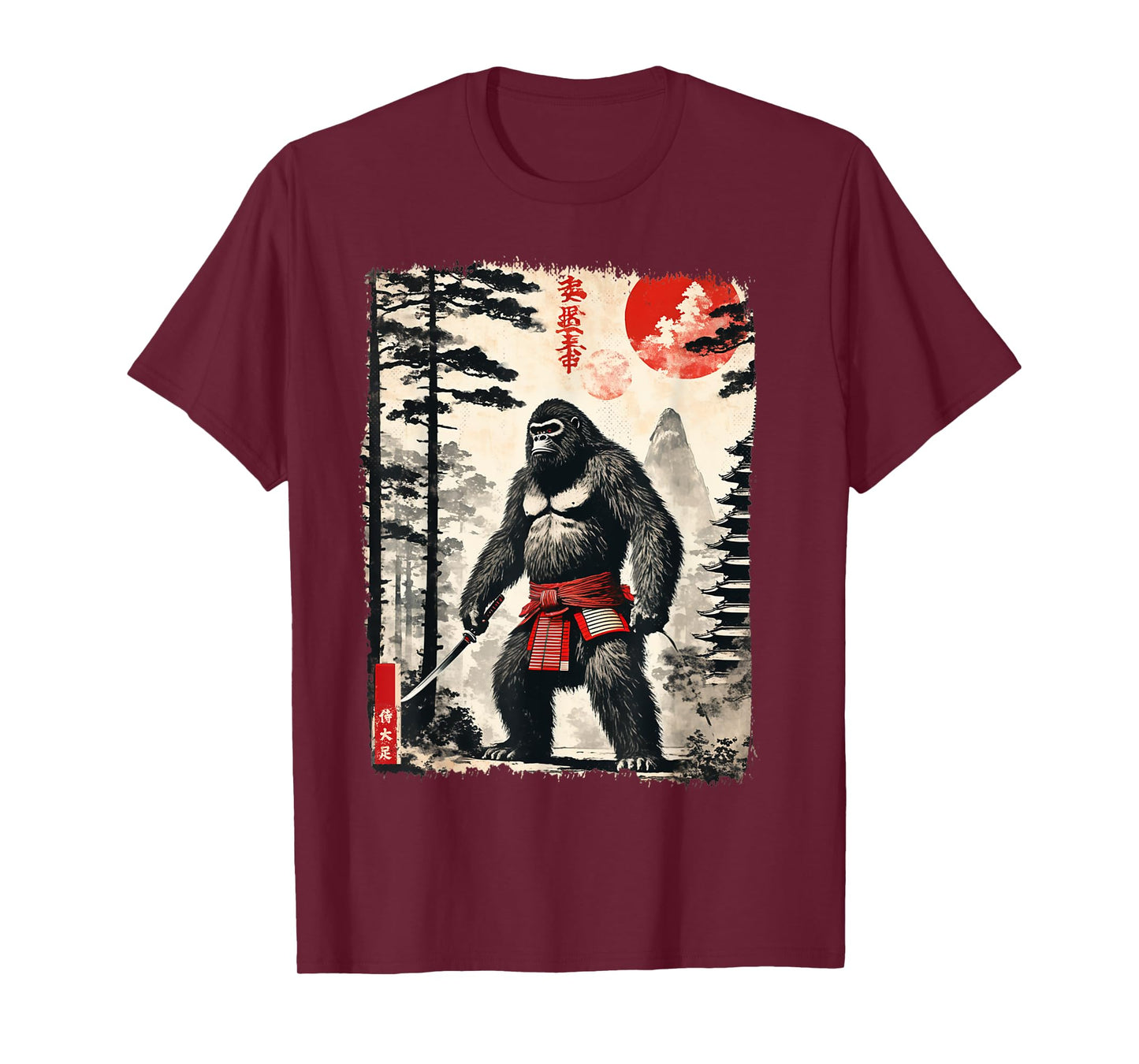 Funny Samurai Bigfoot Japanese Ukiyo-e Art Vintage Graphic T-Shirt