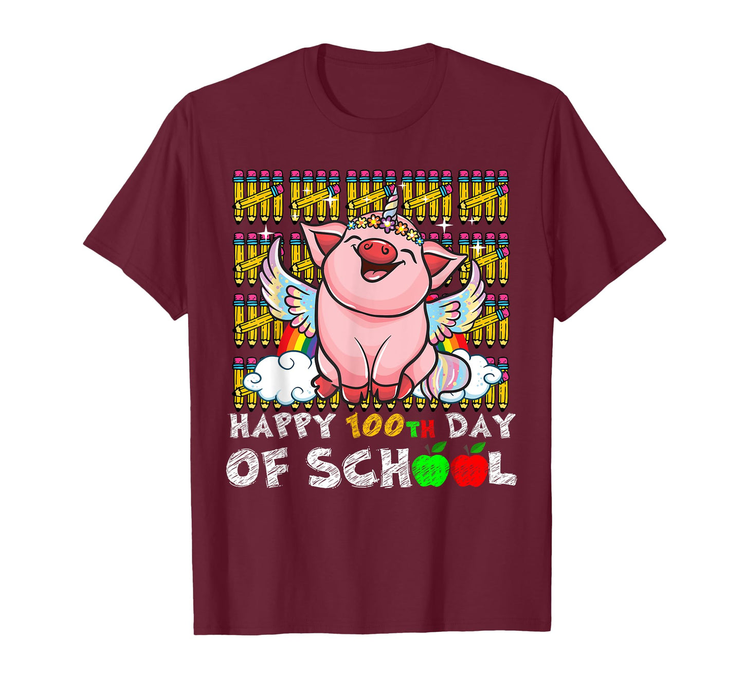 Happy 100th Day Of School Pig Funny Teacher Student Kids T-Shirt