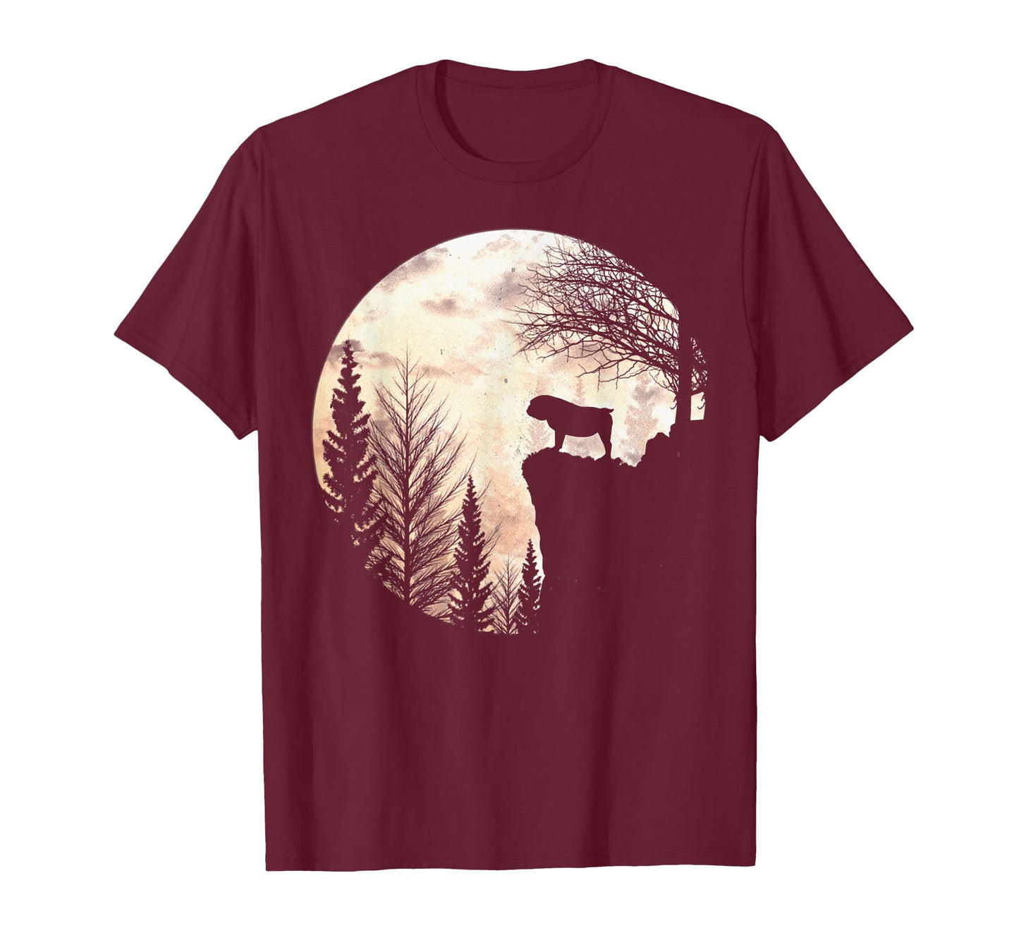 Bulldog Silhouette Dog Scary And Moon Halloween Costume T-Shirt