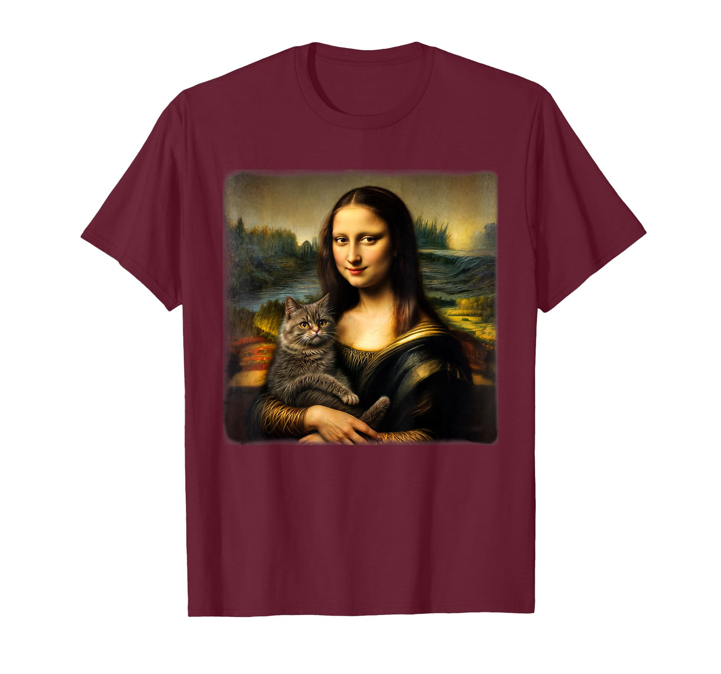 Mona Lisa Holding Cat Cute Cat Mom Cat Dad Cats Lover Kitty T-Shirt for Men Women Kids