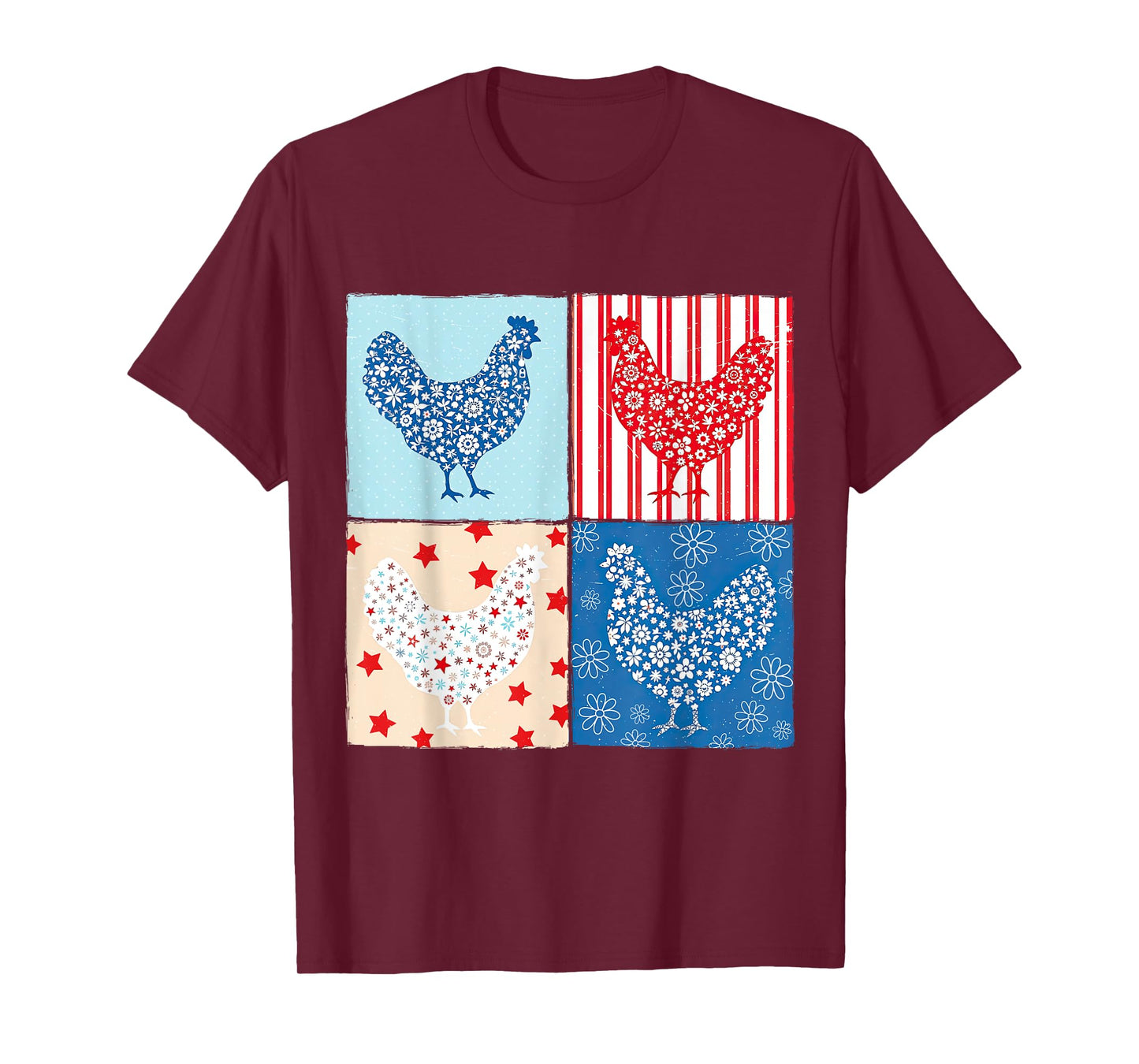 Patriotic Floral Chicken 4th of July Farm Girls USA Farmer T-Shirt